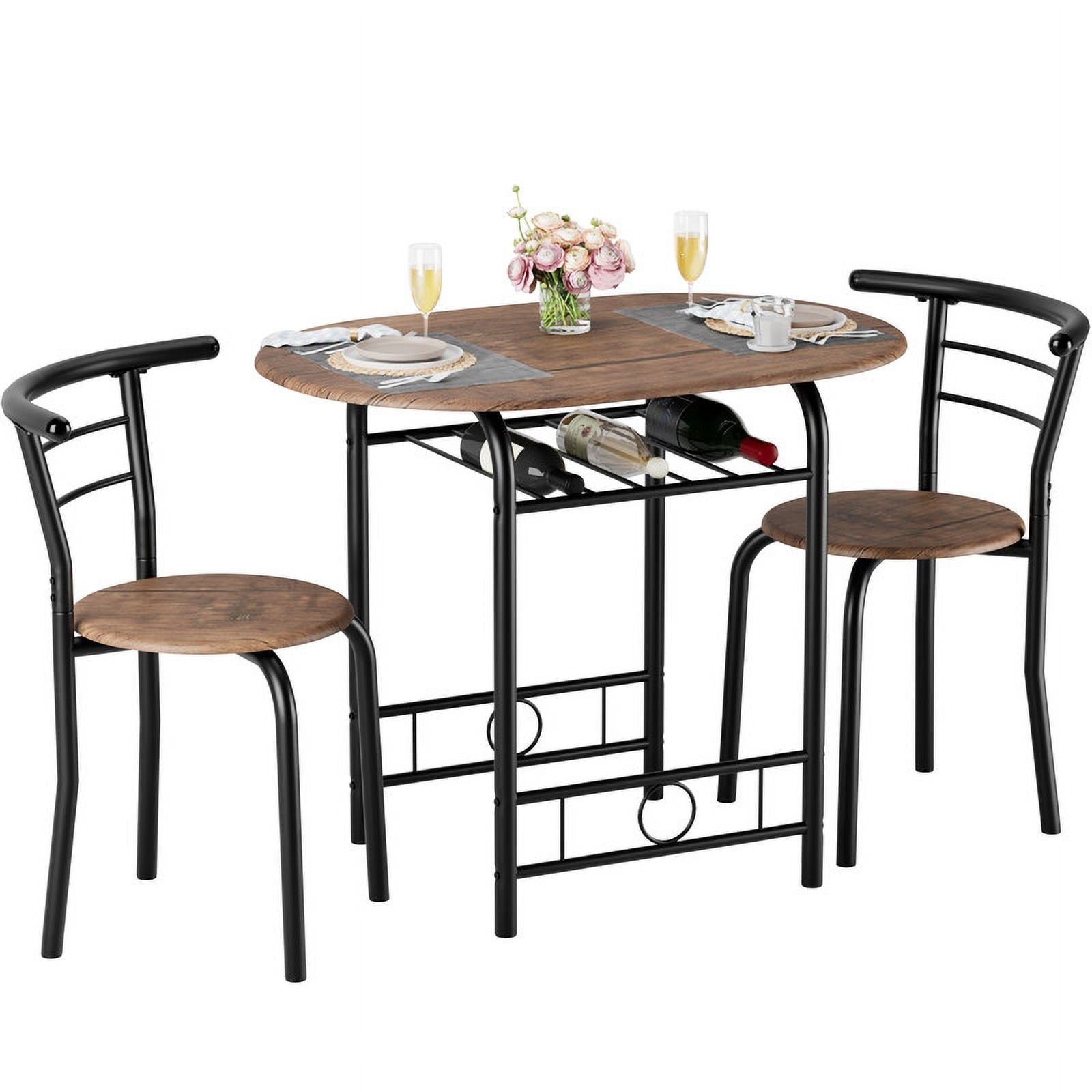 Homall 3 Piece Wood and Metal Dining Table Set, Small Dining Table for 2, Modern Dining Set for Living Room, Dining Room, Kitchen, Black