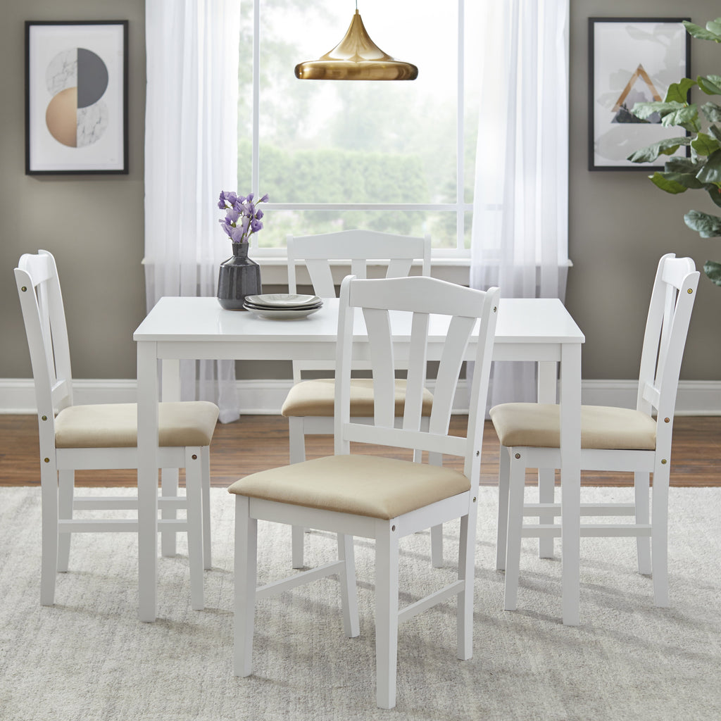 TMS Metropolitan 5-Piece Wood Farmhouse Upholsered Dining Set with Table and Chairs, White