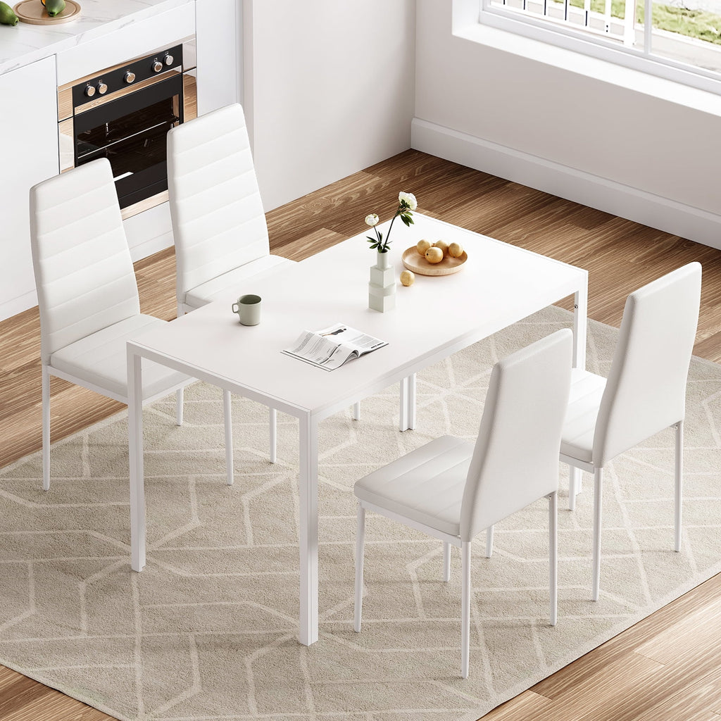 Farini White Dining Chairs Set of 4 for Kitchen Room,PU Leather Kitchen Side Chairs with Metal Frame
