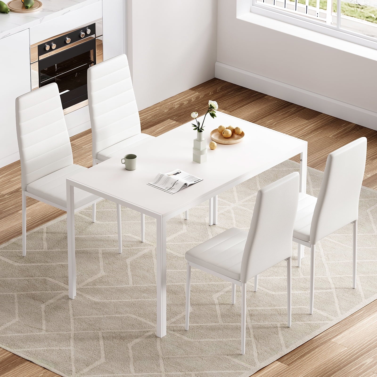 Farini White Dining Chairs Set of 4 for Kitchen Room,PU Leather Kitchen Side Chairs with Metal Frame
