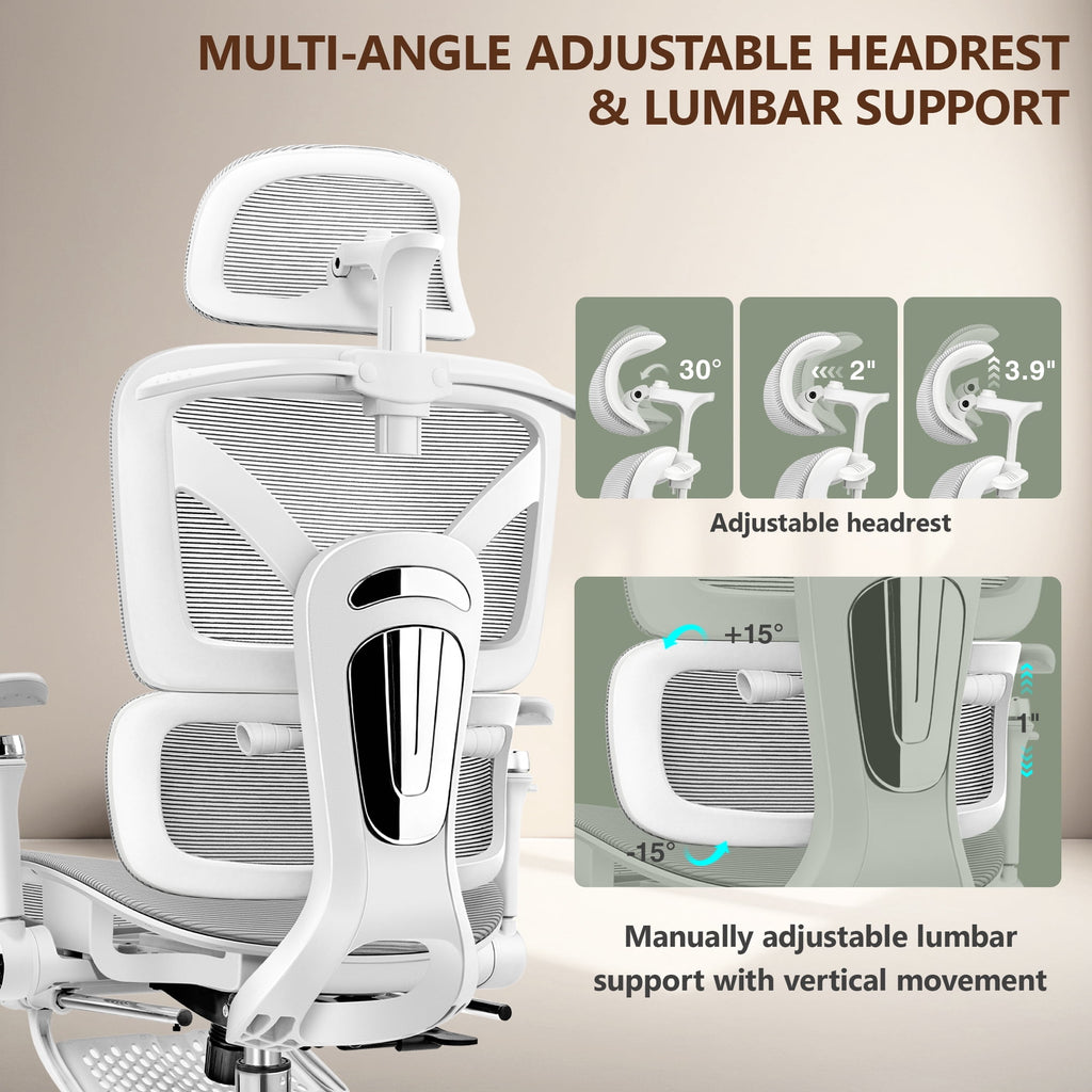 COOLHUT Ergonomic Mesh Office Chair with Footrest, Big and Tall Computer Desk Chair with Adjustable Lumbar Support, Headrest and Armrest, High Back Home Office Chair for Workspace, 300LBS, Black