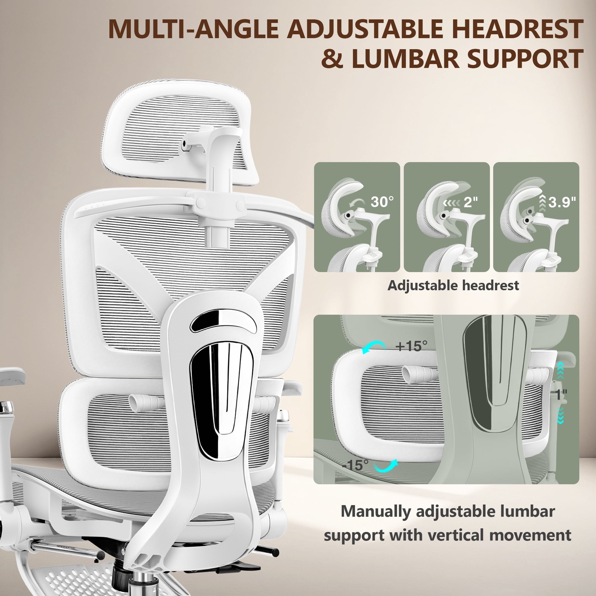 COOLHUT Ergonomic Mesh Office Chair with Footrest, Big and Tall Computer Desk Chair with Adjustable Lumbar Support, Headrest and Armrest, High Back Home Office Chair for Workspace, 300LBS, Black