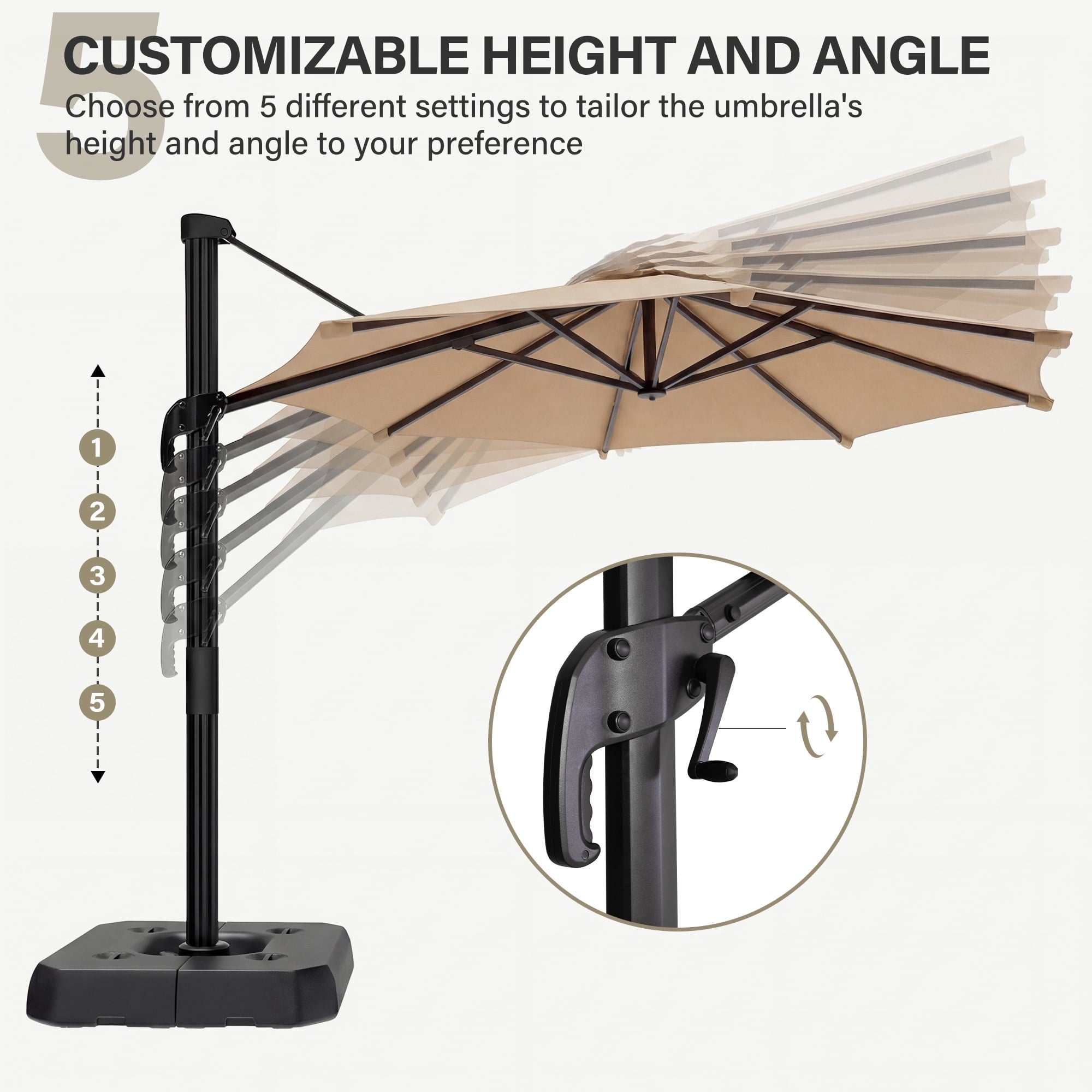 LAUSAINT HOME 10 Feet Patio Umbrella, Outdoor Large Cantilever Round Windproof Patio Offset Umbrella with 360° Rotation for Backyard, Gray