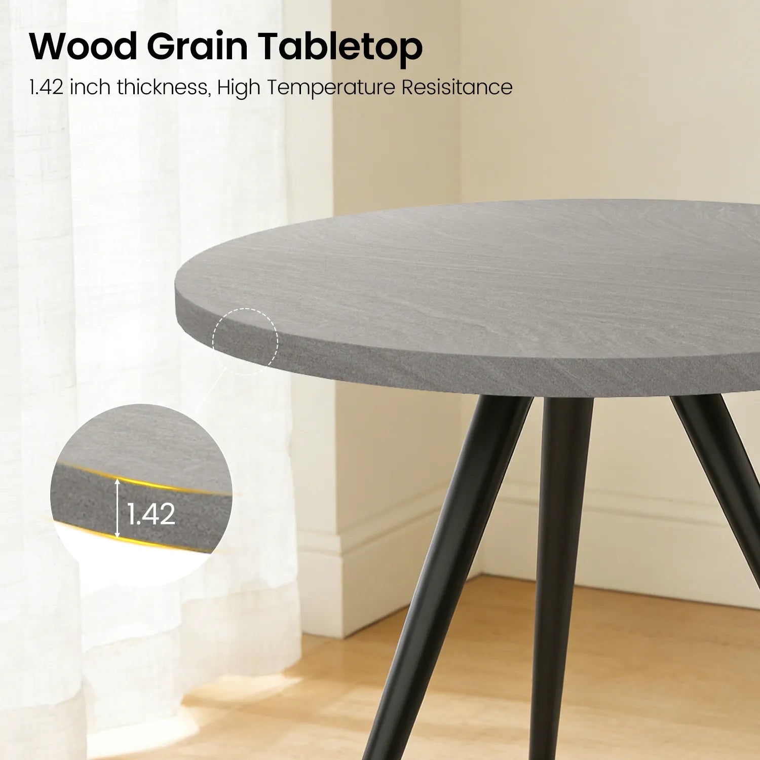 34.8 Round Dining Table Set for 4,5 Piece Mid-Century Modern Dining Set with 4 Upholstered Dining Chairs,Leisure Coffee Table for Kitchen Dining Room, Save Space