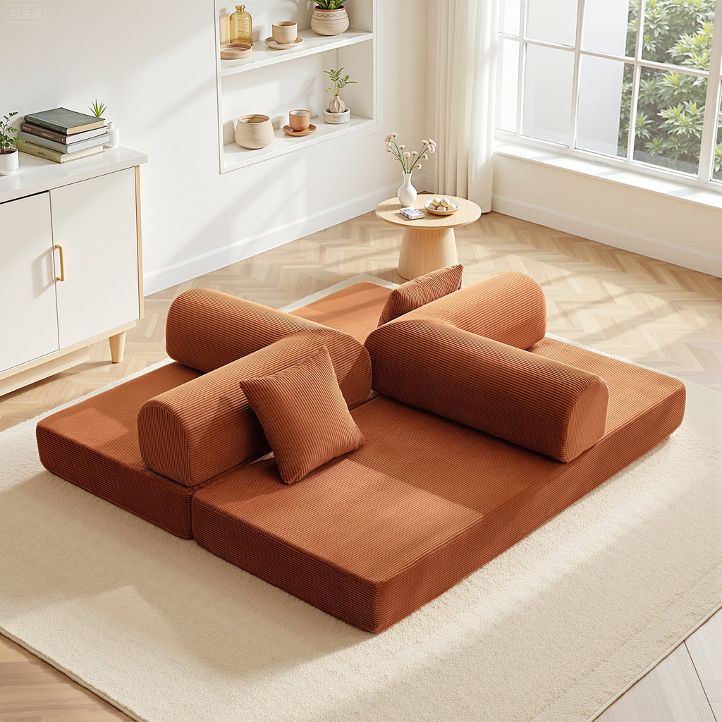 COOLHUT 63 W Combination Sofa, High Rebound Density Foam Sofa Couch, Two Forms Floor Couch Three Seats Sofa Bed for Living Room, Bedroom, Green
