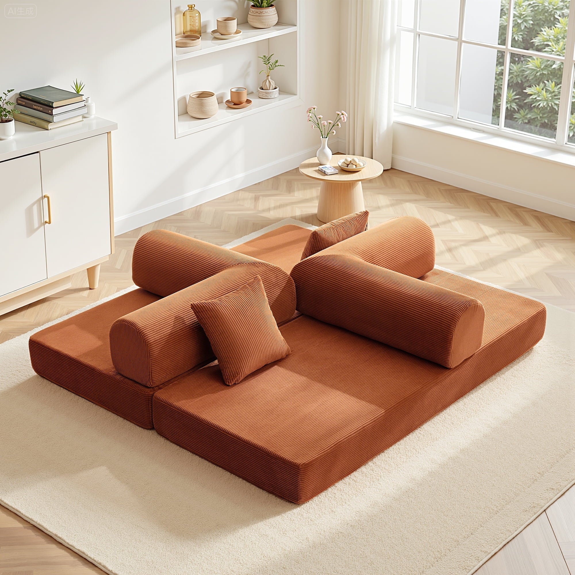 COOLHUT 63 W Combination Sofa, High Rebound Density Foam Sofa Couch, Two Forms Floor Couch Three Seats Sofa Bed for Living Room, Bedroom, Green