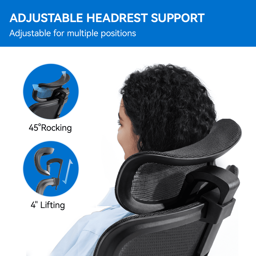 SIHOO B100 Se Office Chair, Executive Chair with Cotton Seat, Dual-Back Ergonomic Chair, 2D Adjustable Headrest & Flip Link Armrest, Comfort Mesh Chair for Home Office & Gaming, 265lbs, Gray