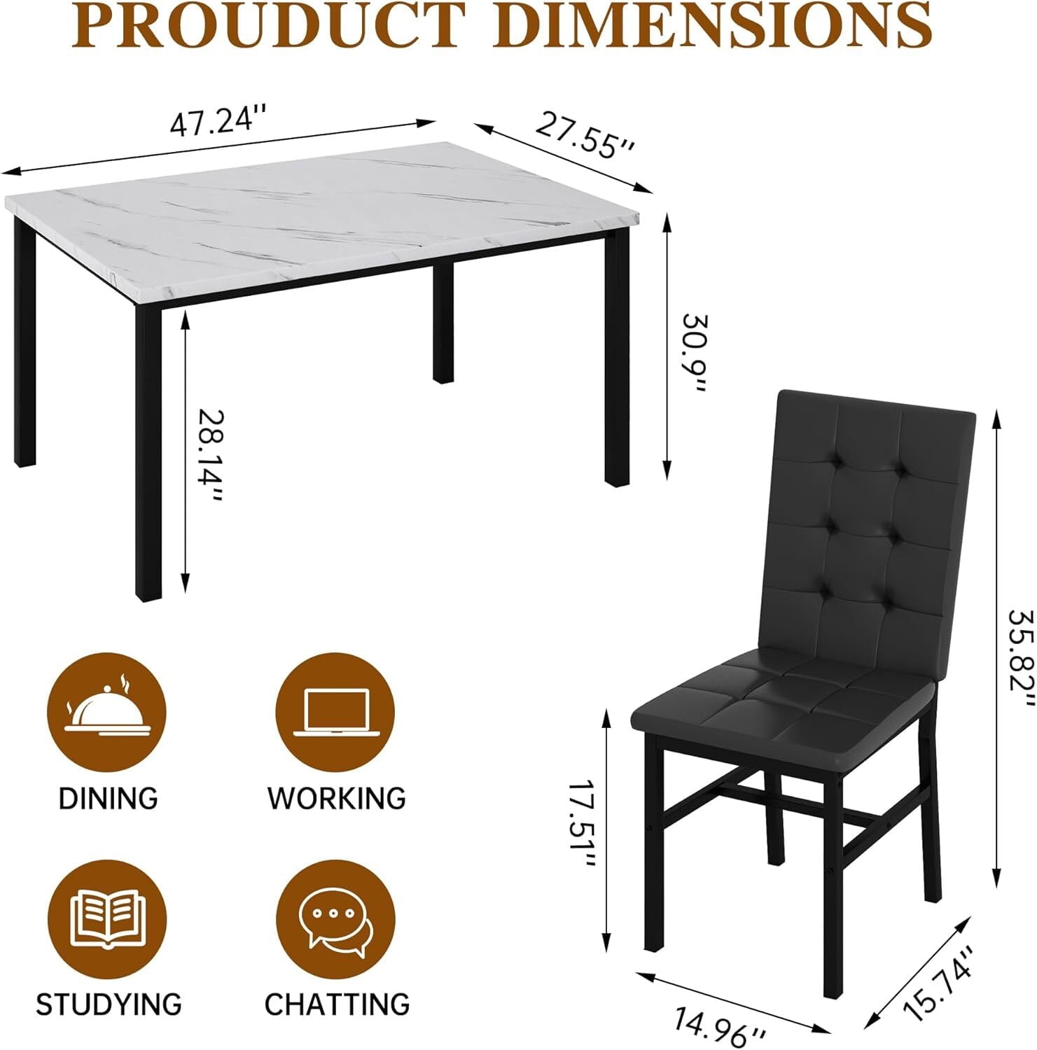 MOOSENG 5-Piece Dining Table Set with Faux Marble Top, Modern Kitchen Table and Set of 4 Grey Velvet Upholstered Chairs, Space-Saving Dinette Set for Small Spaces