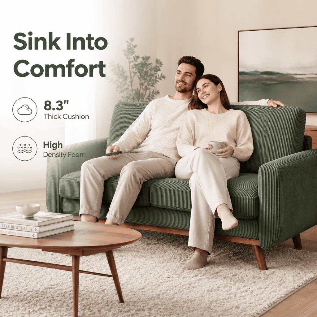Neche 68 Corduroy Sofa for Living Room, 2 Seater Modern Couch for Small Space Office, Comfy Loveseat in a Box, Green