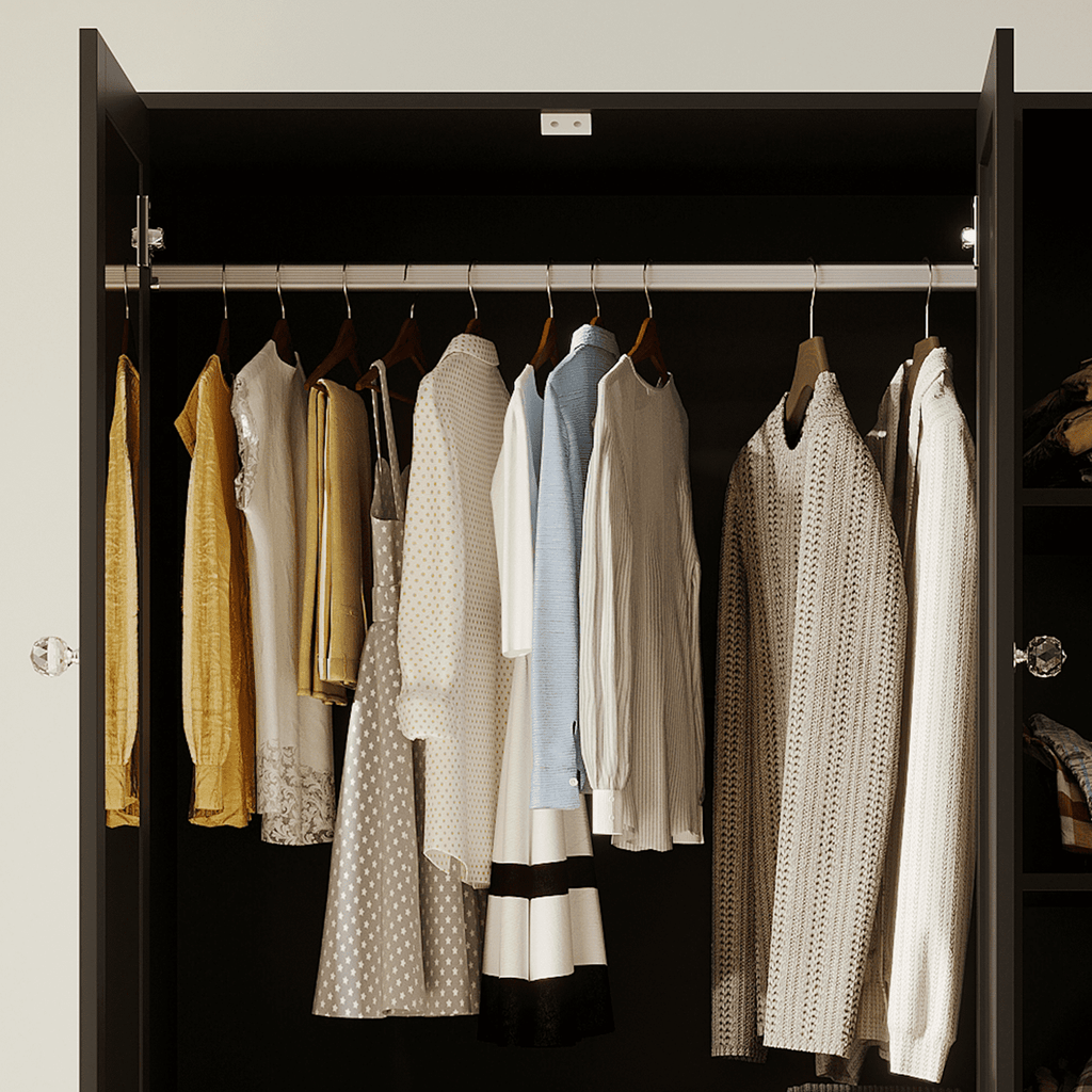 Richya Wardrobe Closet Armoire Storage Cabinet 3 Doors with Hanging Rod for Hanging Clothes Bedroom Large Capacity Tall Freestanding Armoire Organizer with Shelves particle board