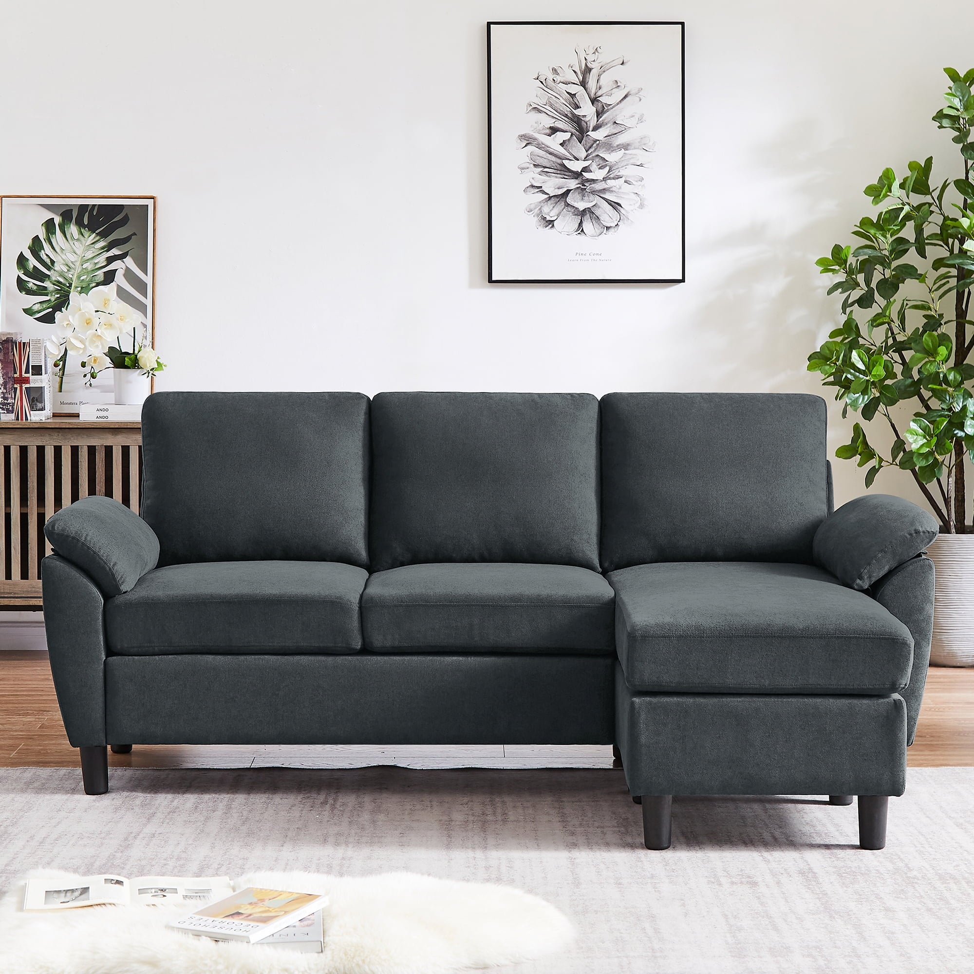 Jarenie 80 Convertible Sectional Sofa, Small L Shaped 3 Seat Couch with Reversible Storage Chaise, Modern Polyester Fabric Sofa Couches for Living Room, Apartment and Small Space, Beige