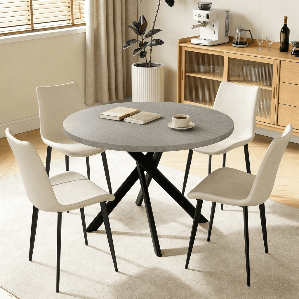 43.5 Round Dining Table for 4, Space Saving Kitchen Table with Metal Legs, Mid Century Modern Dining Table for Dining Living Room Apartment Small Space