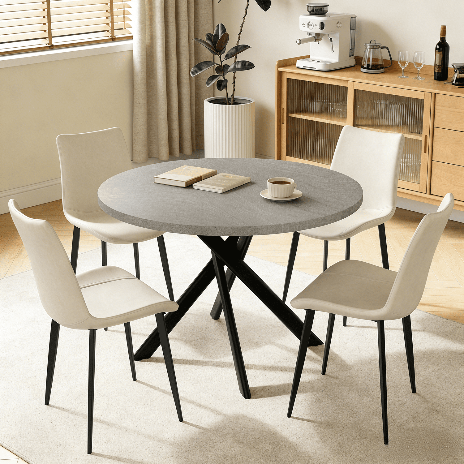 43.5 Round Dining Table for 4, Space Saving Kitchen Table with Metal Legs, Mid Century Modern Dining Table for Dining Living Room Apartment Small Space