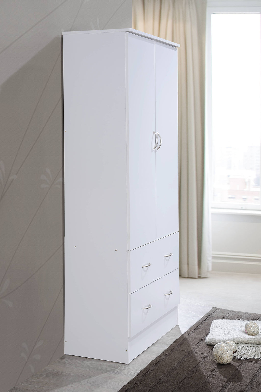 Hodedah 2-Door Armoire with 2-Drawers and Clothing Rod in Black