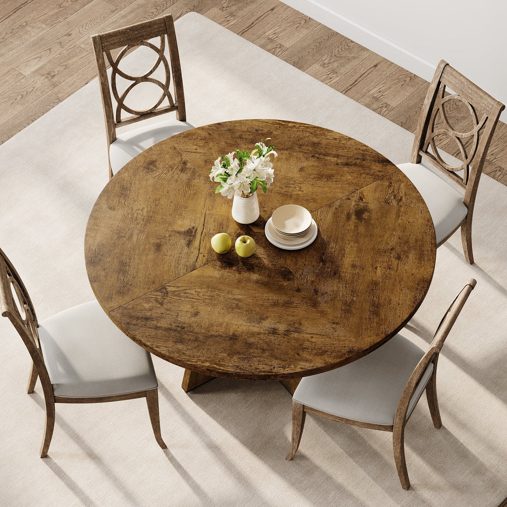 M optimized 47-Inch Round Dining Table, Wooden Kitchen Table for 4, Farmhouse Dinner Table with Wooden Top and Legs for Home Dining Room Living Room (Only Table)
