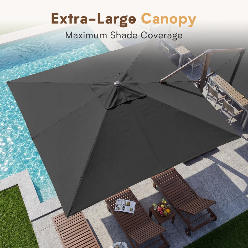 FUNDAZE 10x10ft Double Canopy Cantilever Umbrella, Patio Outdoor with Base & Cover, Waterproof UV Resistant for Garden Poolside Shade, Beige