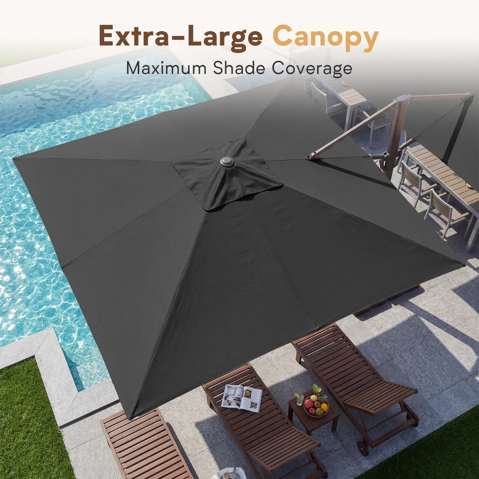 FUNDAZE 10x10ft Double Canopy Cantilever Umbrella, Patio Outdoor with Base & Cover, Waterproof UV Resistant for Garden Poolside Shade, Beige