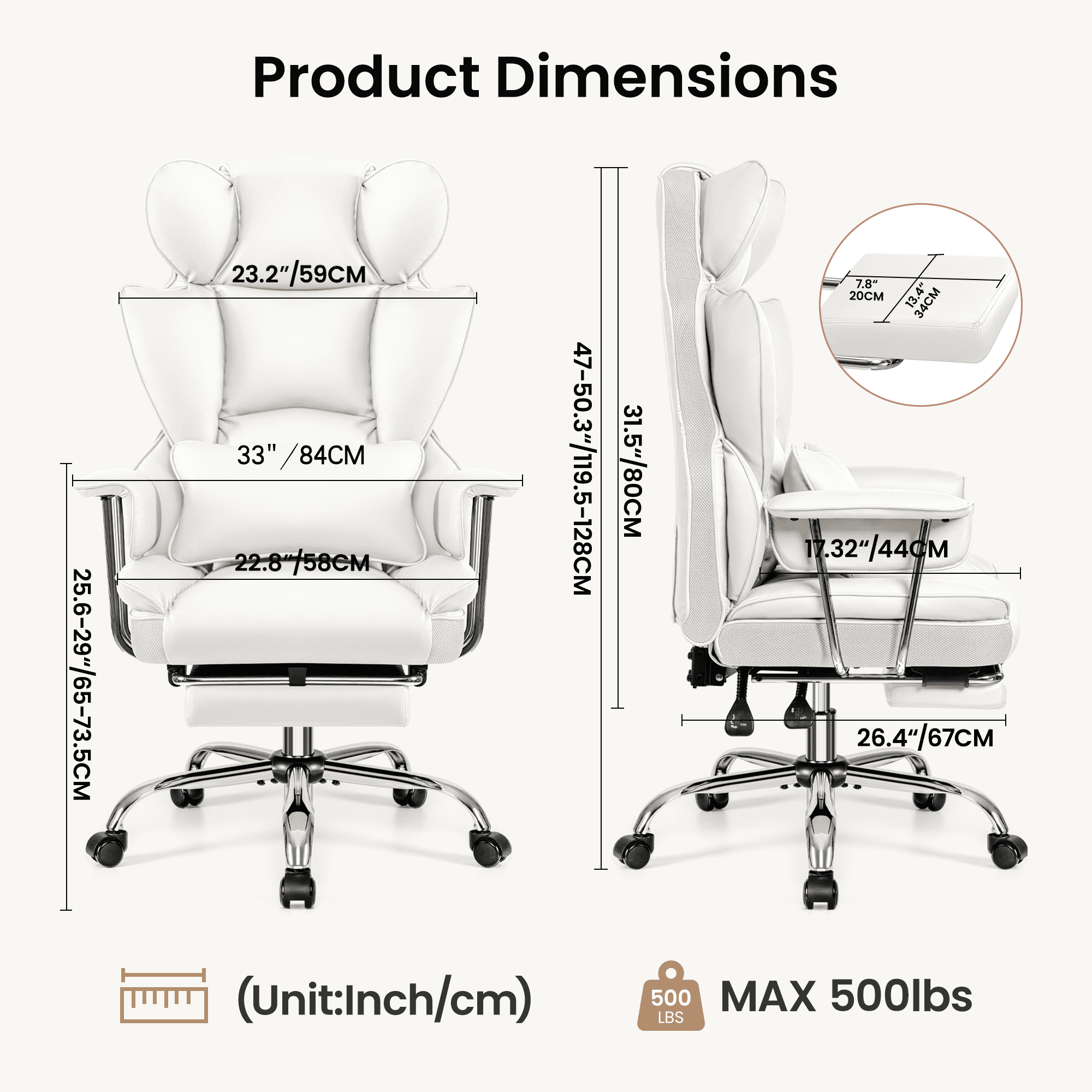 Primy High Back Office Chair, Big and Tall PU Leather Executive Chair with Footrest – Ergonomic Reclining Computer Desk Chair, High-Density Foam, Heavy Duty Swivel Rolling Chair, Black