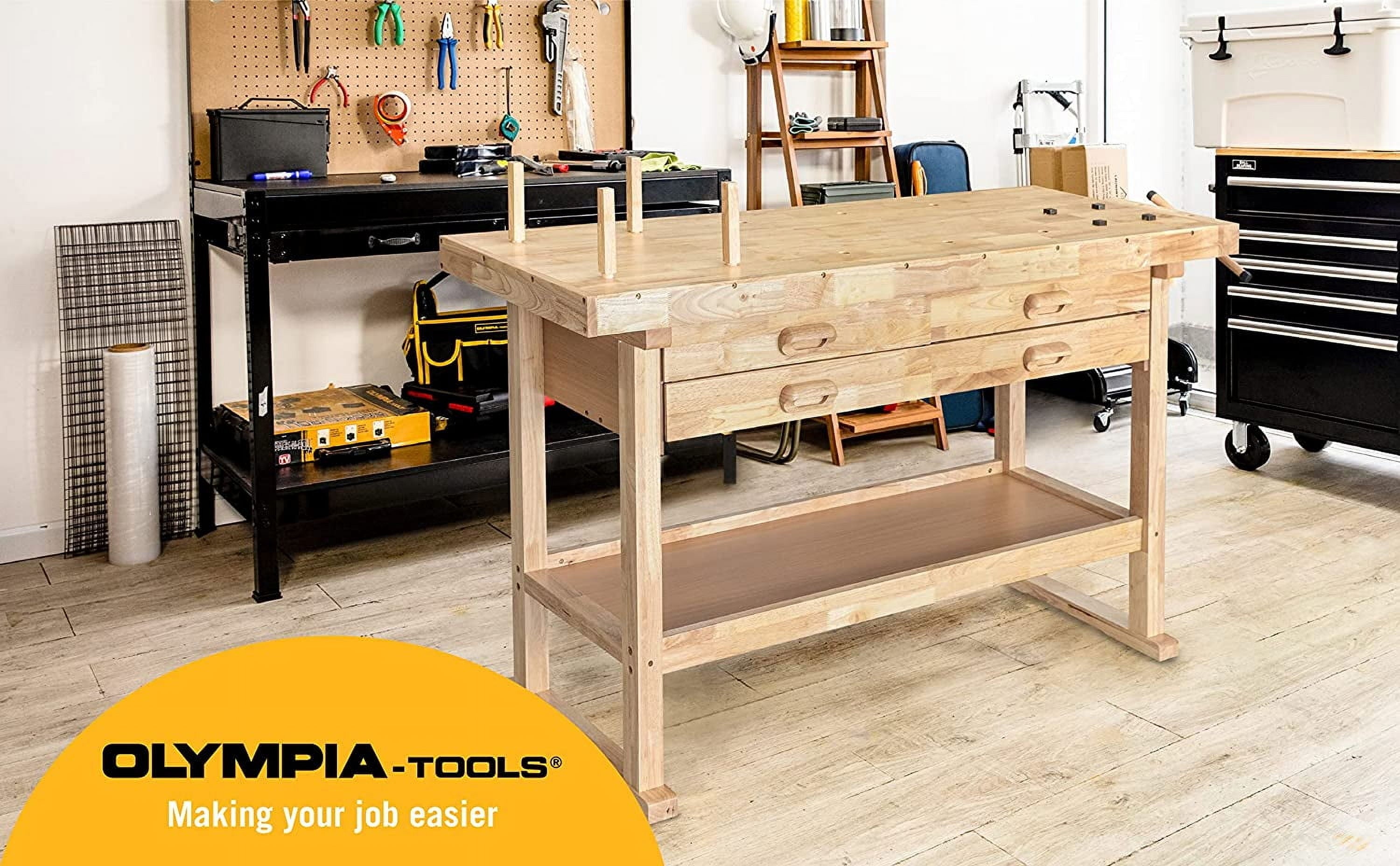 Olympia Tools 48-inch Wood Workbench - 330 lbs Weight Capacity Wooden Workbench for Garage, Workshop and Home - Acacia Woodworking Bench