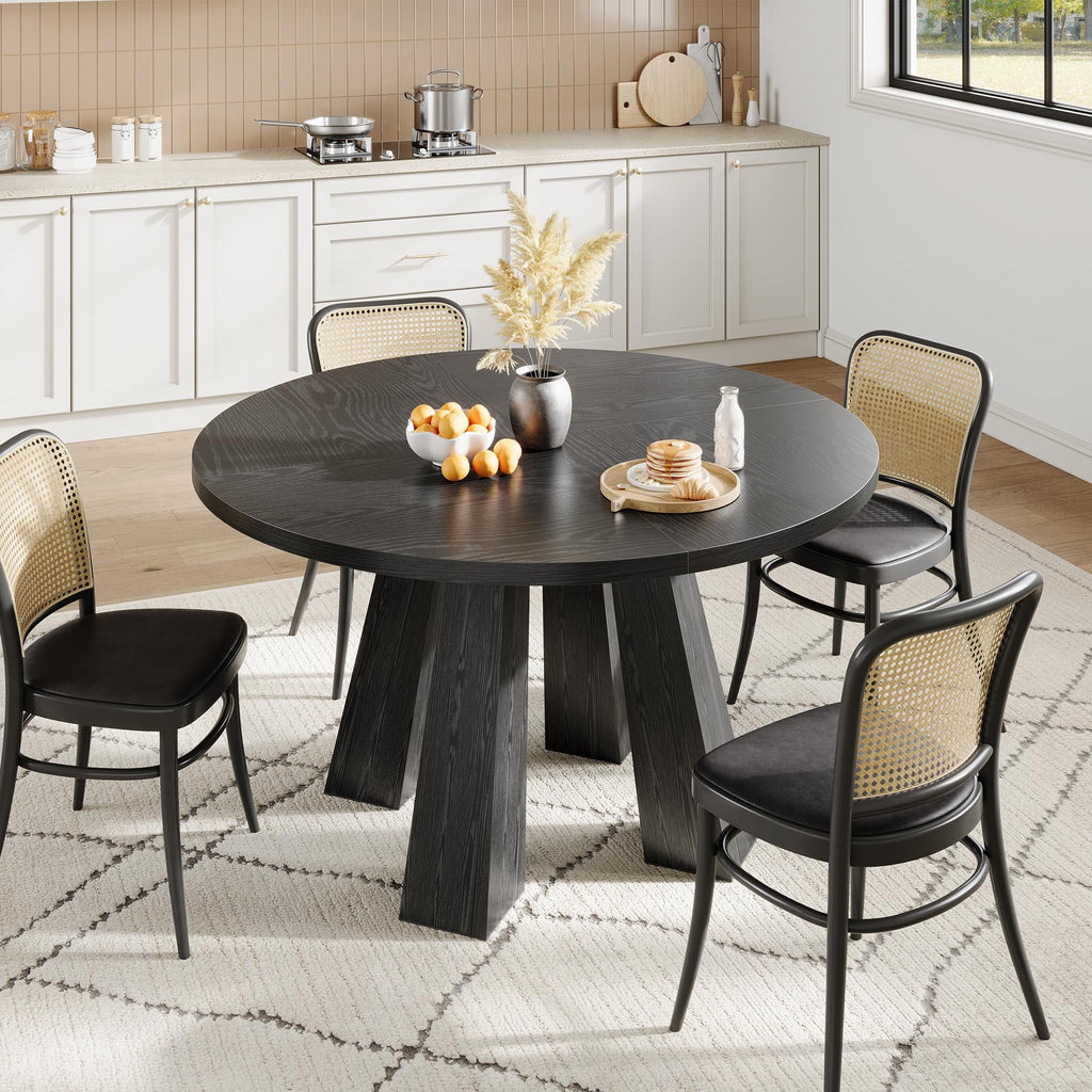 47 Round Farmhouse Dining Table for 4 | Sturdy Kitchen Table & Breakfast Nook Centerpiece Space-Saving Design for Dining Room (Table Only)