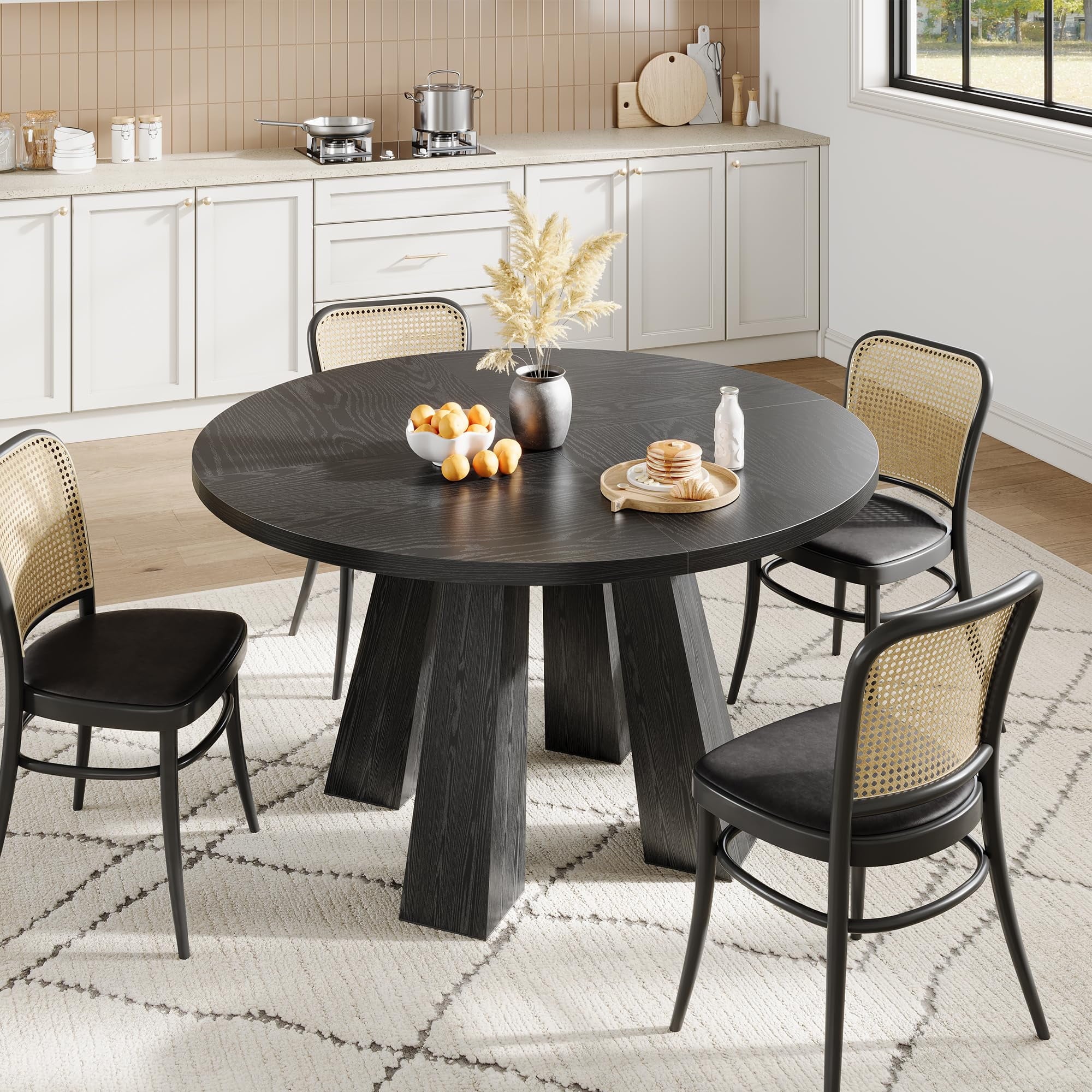 47 Round Farmhouse Dining Table for 4 | Sturdy Kitchen Table & Breakfast Nook Centerpiece Space-Saving Design for Dining Room (Table Only)