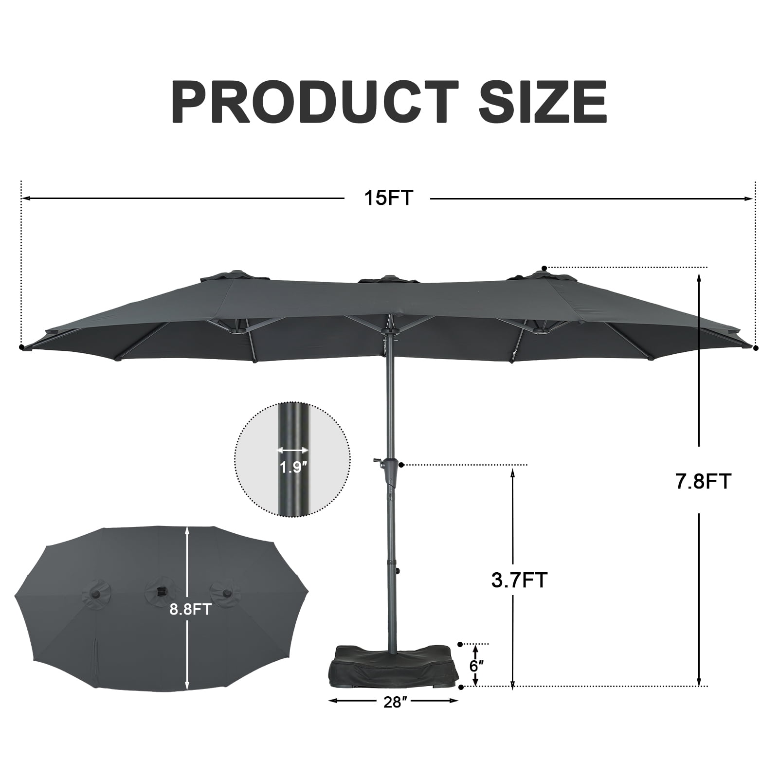 Ainfox 15ft Large Patio Umbrella with Solar Lights, Double-Sided Outdoor Rectangle Table Umbrellas with Sand Bag Base，Beige
