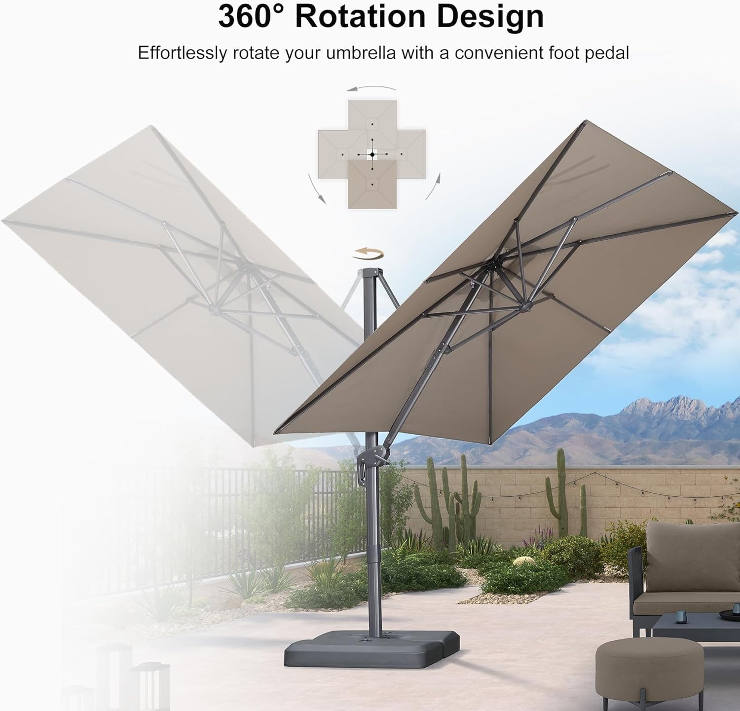 PURPLE LEAF 10' X 13' Rectangle Cantilever Umbrella with Base Outdoor Large Aluminum Patio Umbrella with 3-Year Fade Resistance Recycled Fabric and 360-degree Rotation for Deck Pool, Graphite Grey