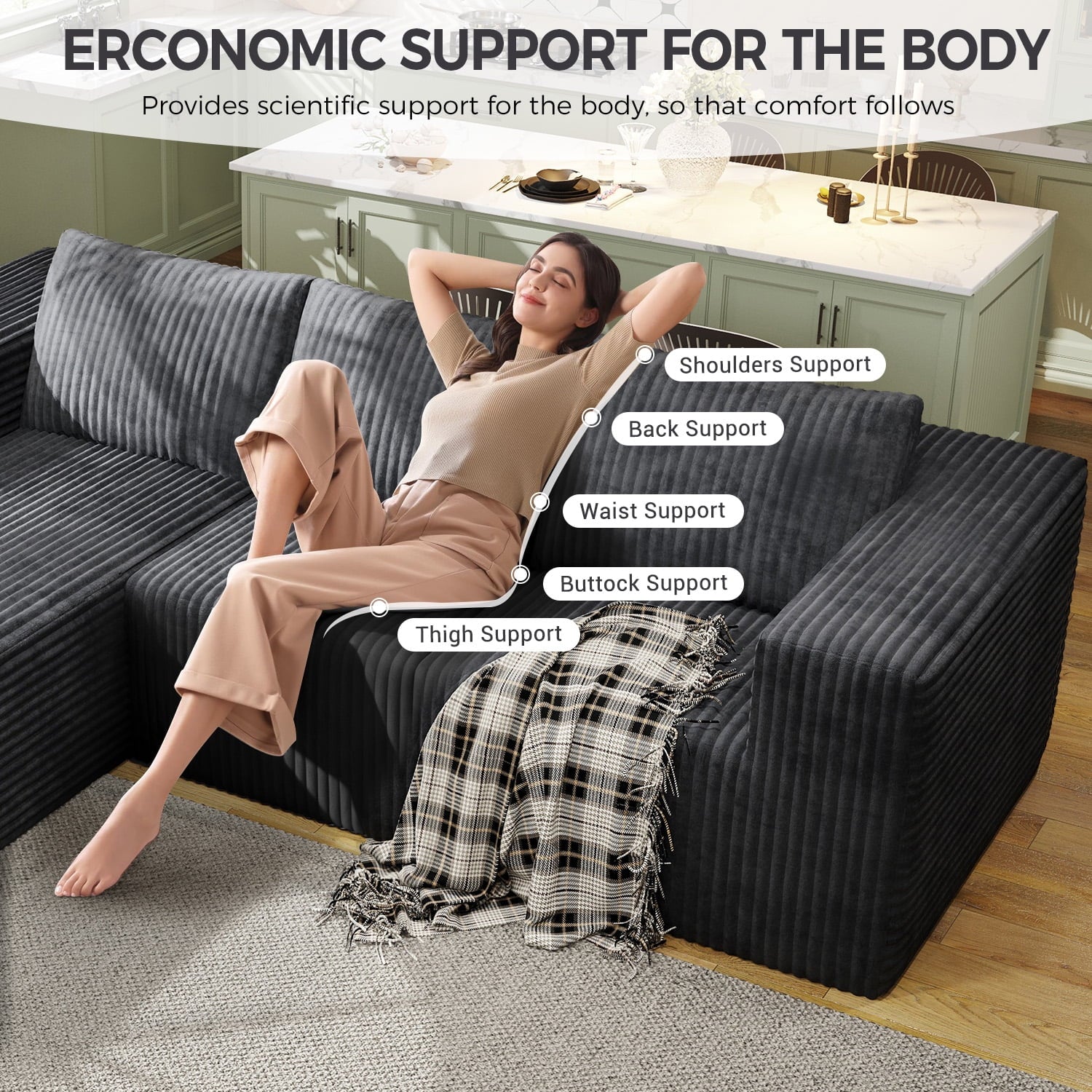 YVDNHP Modular Cloud Sofa - No Assembly Required, 107.8 Oversized L-Shaped Sectional with Chaise, Flannel Fabric Deep Seating Couch for Living Room