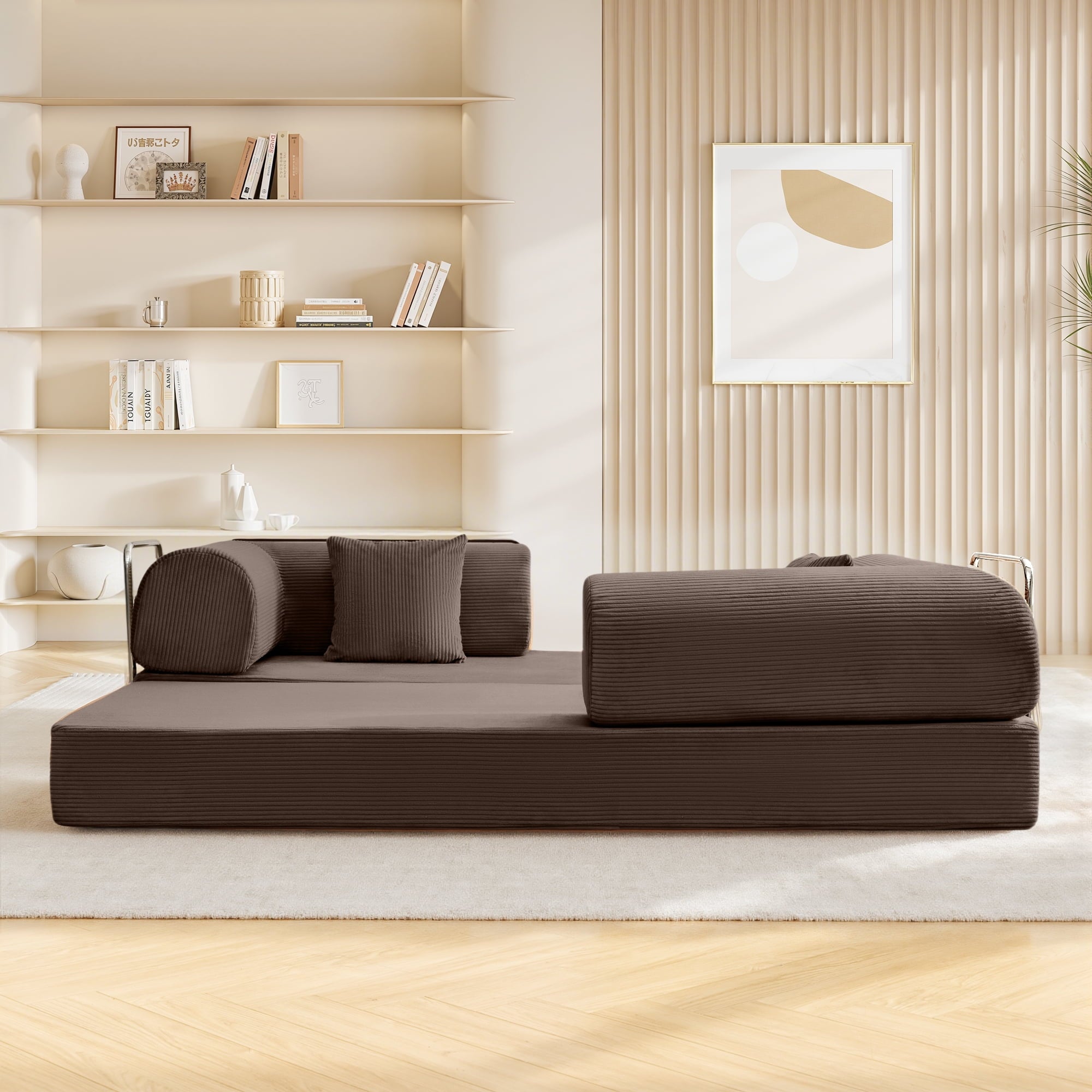 COOLHUT 63 W Combination Sofa, High Rebound Density Foam Sofa Couch, Two Forms Floor Couch Three Seats Sofa Bed for Living Room, Bedroom, Green