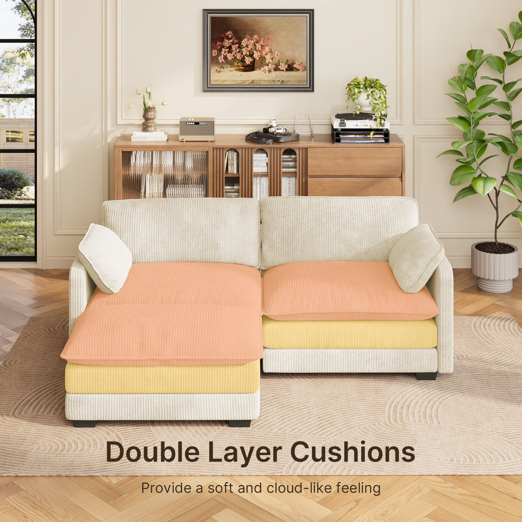 75’’ Cloud Couches for Living Room, Noelse L Shaped Modular Sofa with Deep Seats, 2 Seater Love Seat Couch with Removable Washable Corduroy Fabric for Living Room Bedroom and Apartment, Gray