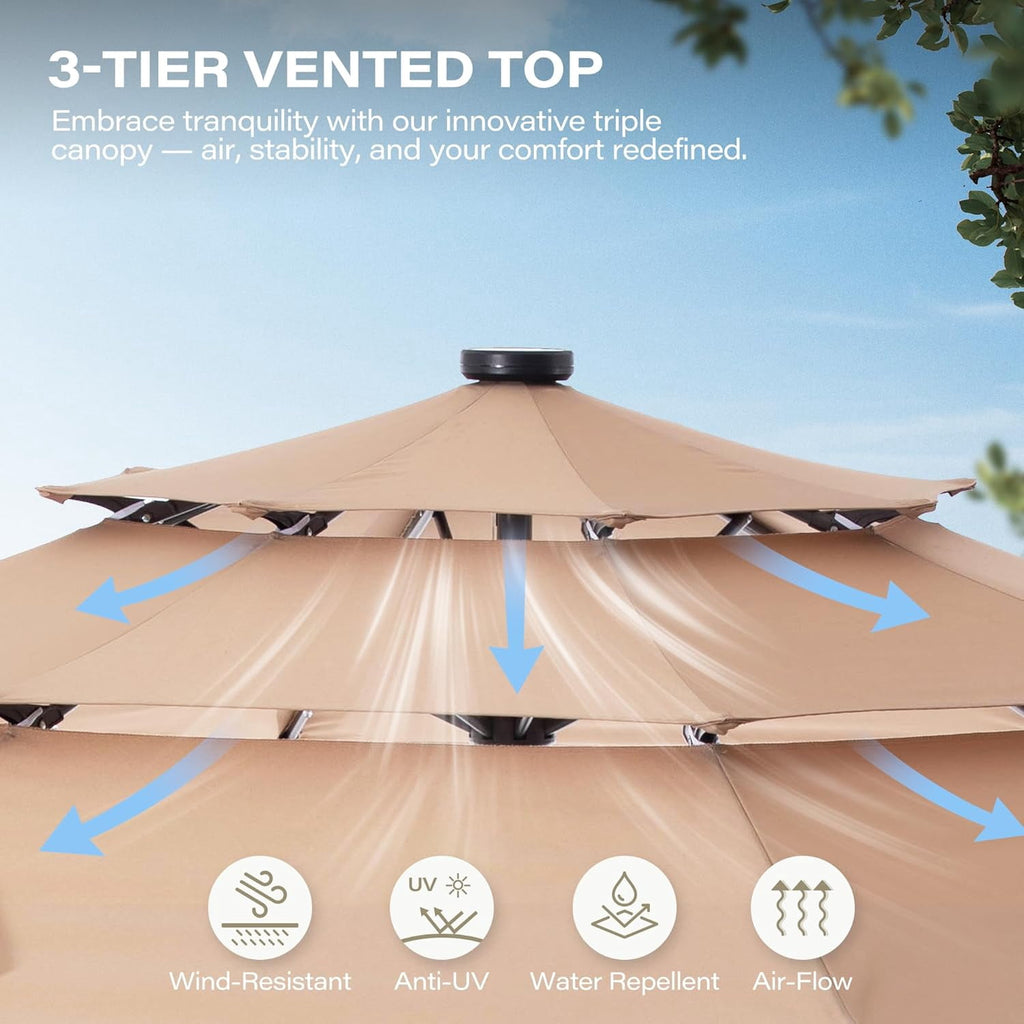 LAUSAINT HOME 10 Feet Patio Umbrella, Outdoor Large Cantilever Round Windproof Patio Offset Umbrella with 360° Rotation for Backyard, Gray