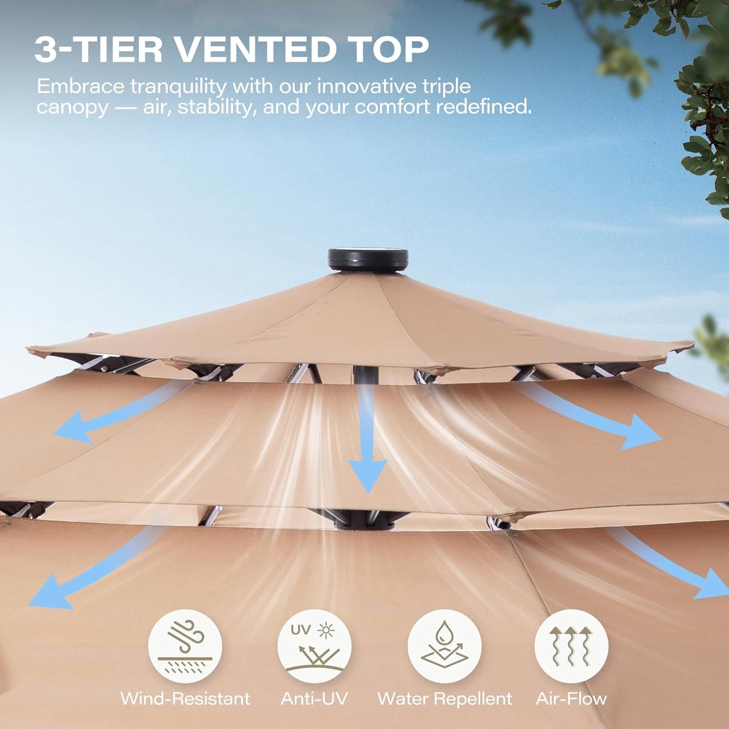 LAUSAINT HOME 10 Feet Patio Umbrella, Outdoor Large Cantilever Round Windproof Patio Offset Umbrella with 360° Rotation for Backyard, Gray