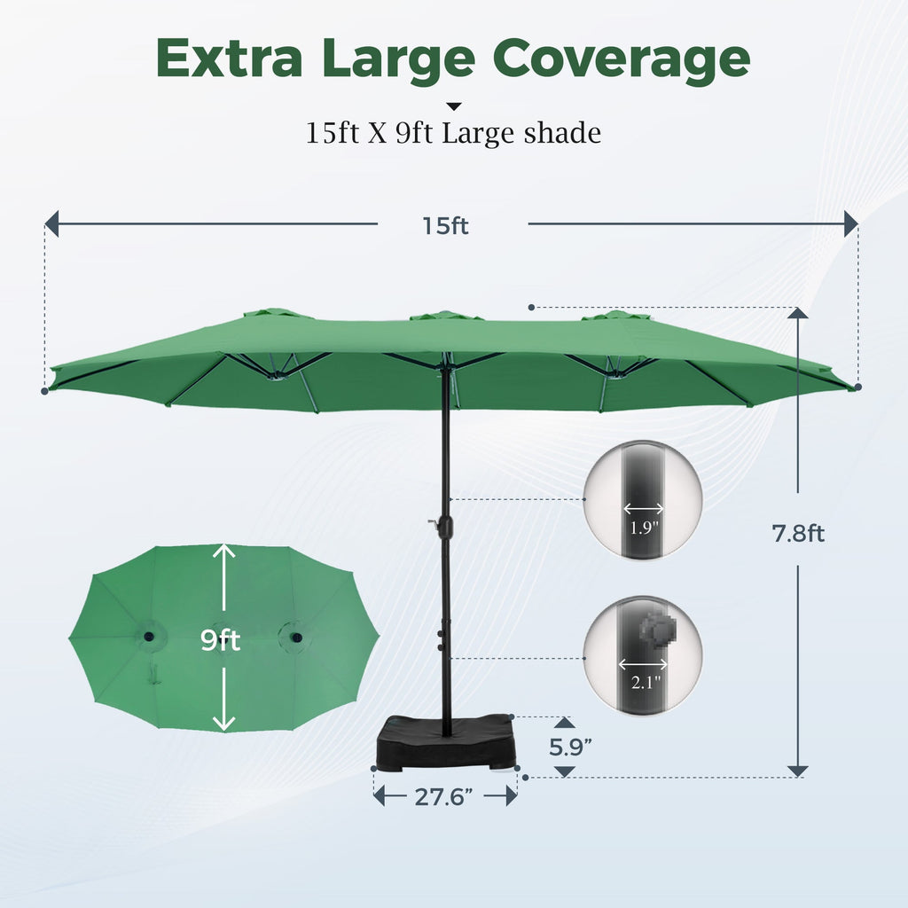 Alpha Joy 15ft Outdoor Patio Umbrella Extra-Large Double-Sided Garden Umbrella with Crank Handle and Base - Smoky Gray