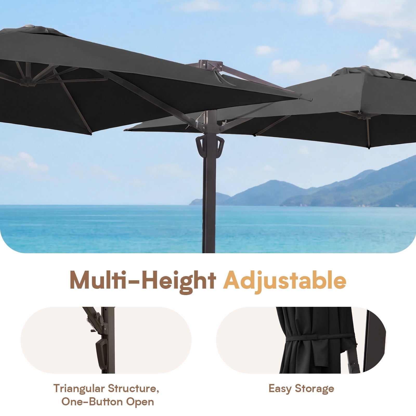 FUNDAZE 10x10ft Double Canopy Cantilever Umbrella, Patio Outdoor with Base & Cover, Waterproof UV Resistant for Garden Poolside Shade, Beige
