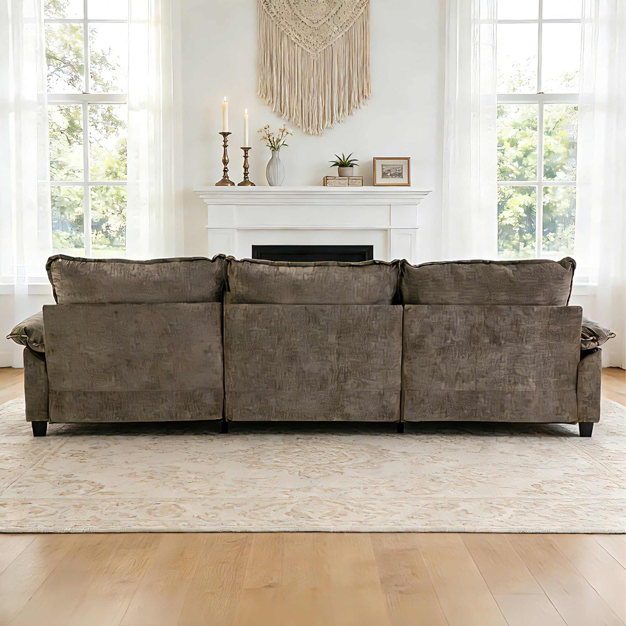 Ktaxon Sectional Sofa L Shaped Couch with Chaise Living Room Sleeper Set, 2 Seats with Chenille and Double Layer Cushions 86 W Beige