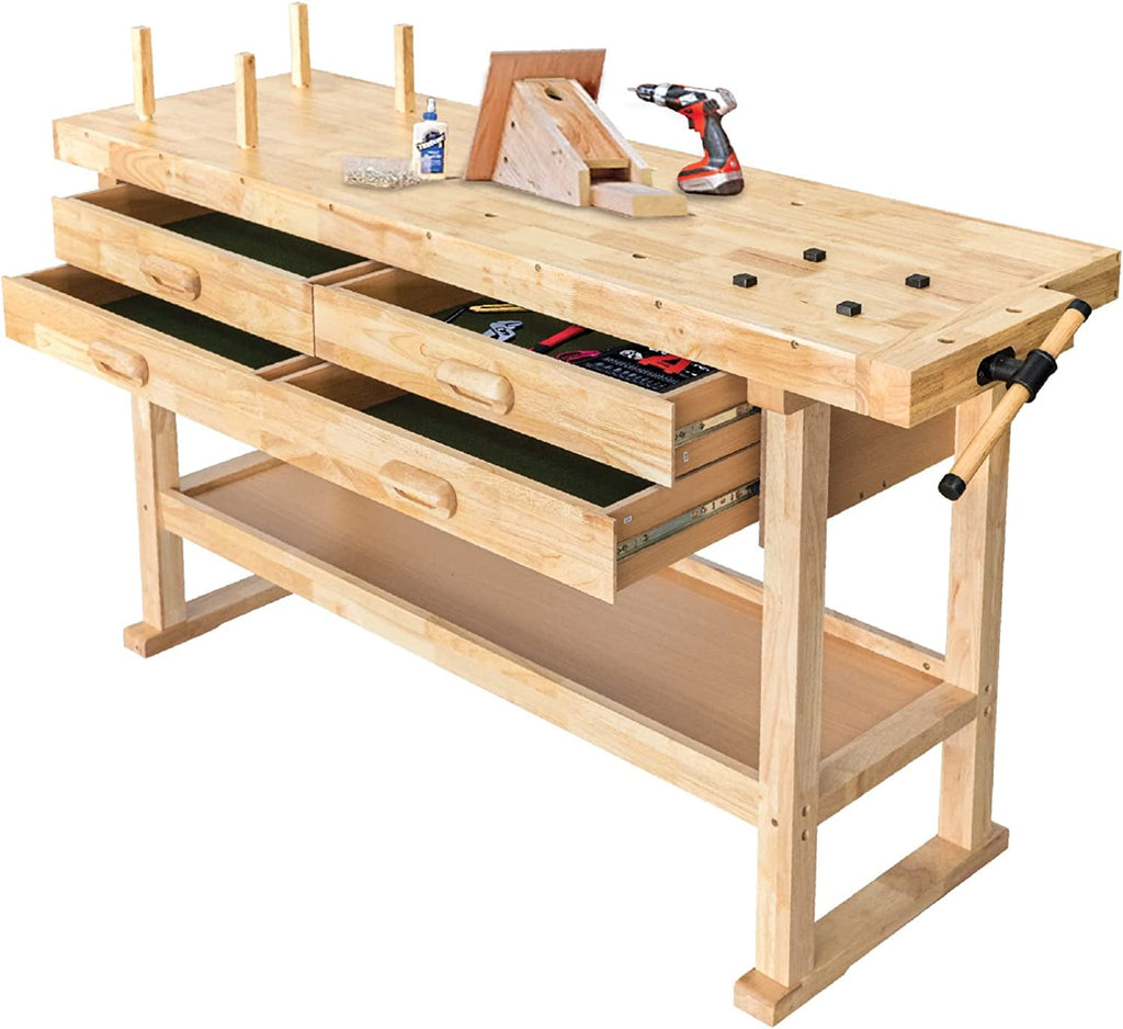 Olympia Tools 48-inch Wood Workbench - 330 lbs Weight Capacity Wooden Workbench for Garage, Workshop and Home - Acacia Woodworking Bench