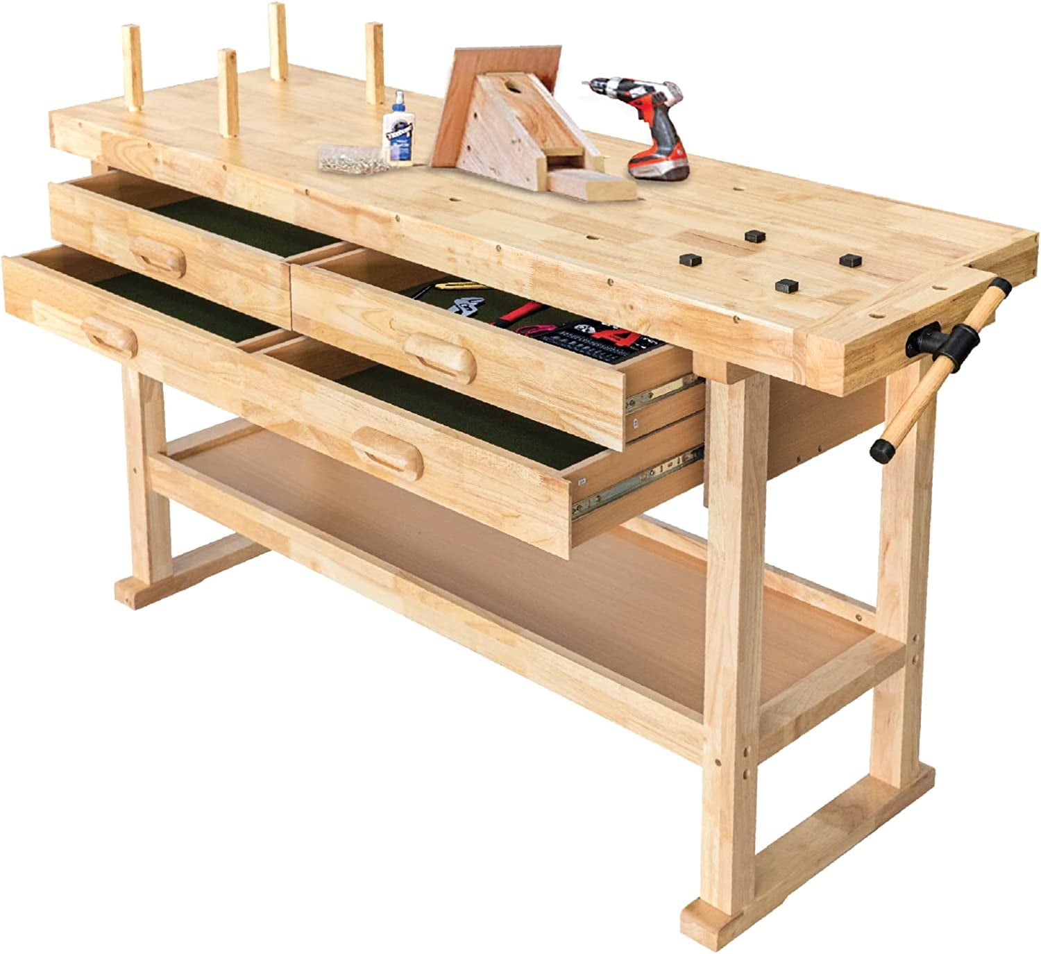 Olympia Tools 48-inch Wood Workbench - 330 lbs Weight Capacity Wooden Workbench for Garage, Workshop and Home - Acacia Woodworking Bench
