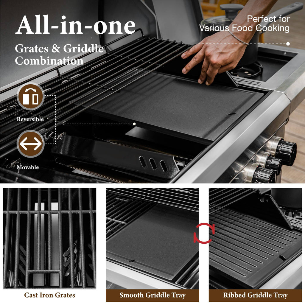 MF Studio 4 Burner Propane Gas Grill and Griddle Combo with Side Burner BBQ Grill - Black