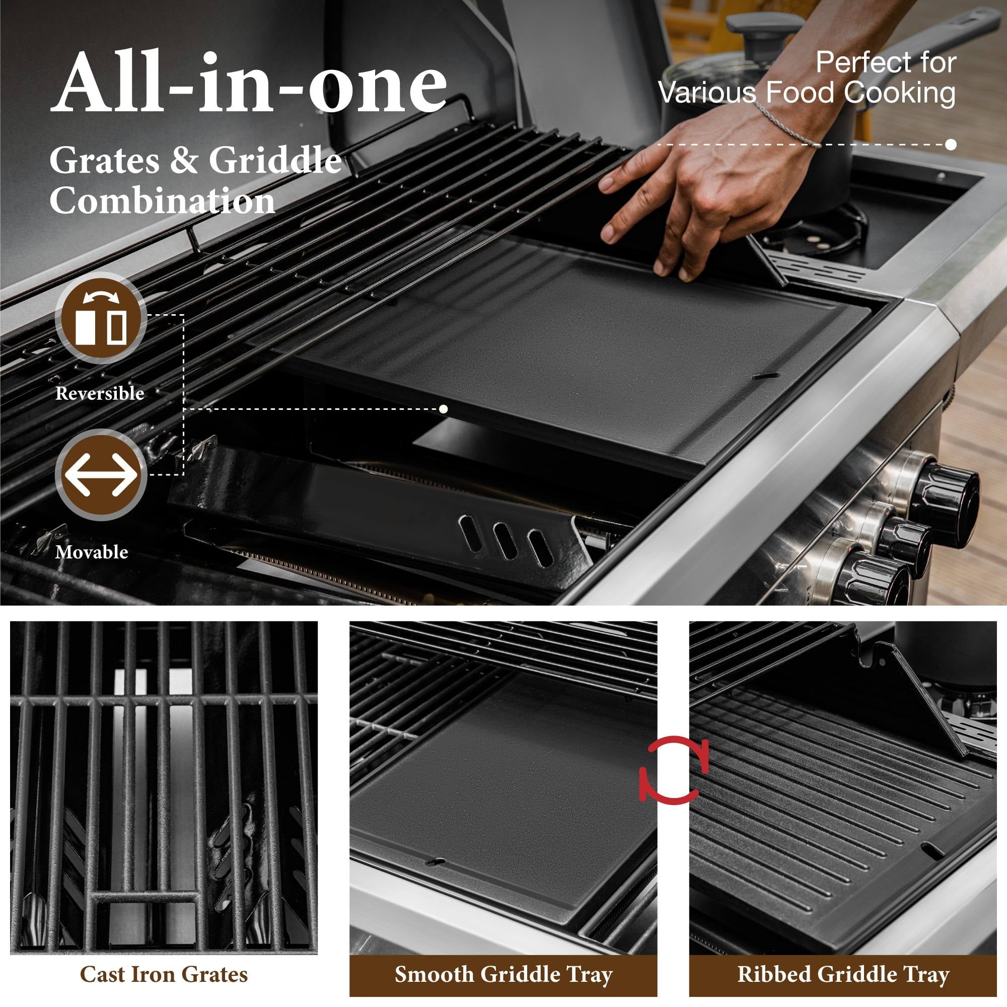 MF Studio 4 Burner Propane Gas Grill and Griddle Combo with Side Burner BBQ Grill - Black