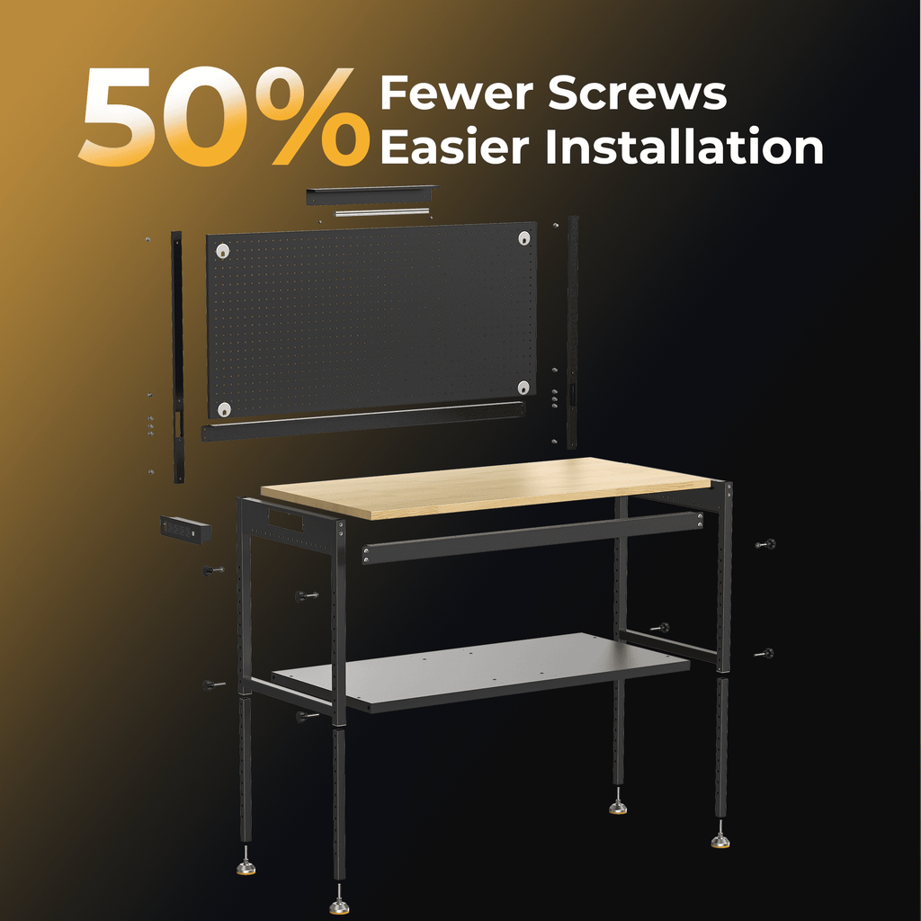 60 Multifunctional Heavy Duty Workbench for Garage with Pegboard,2000LBS Load,Adjustable Height,LED Light,Rubberwood Tabletop