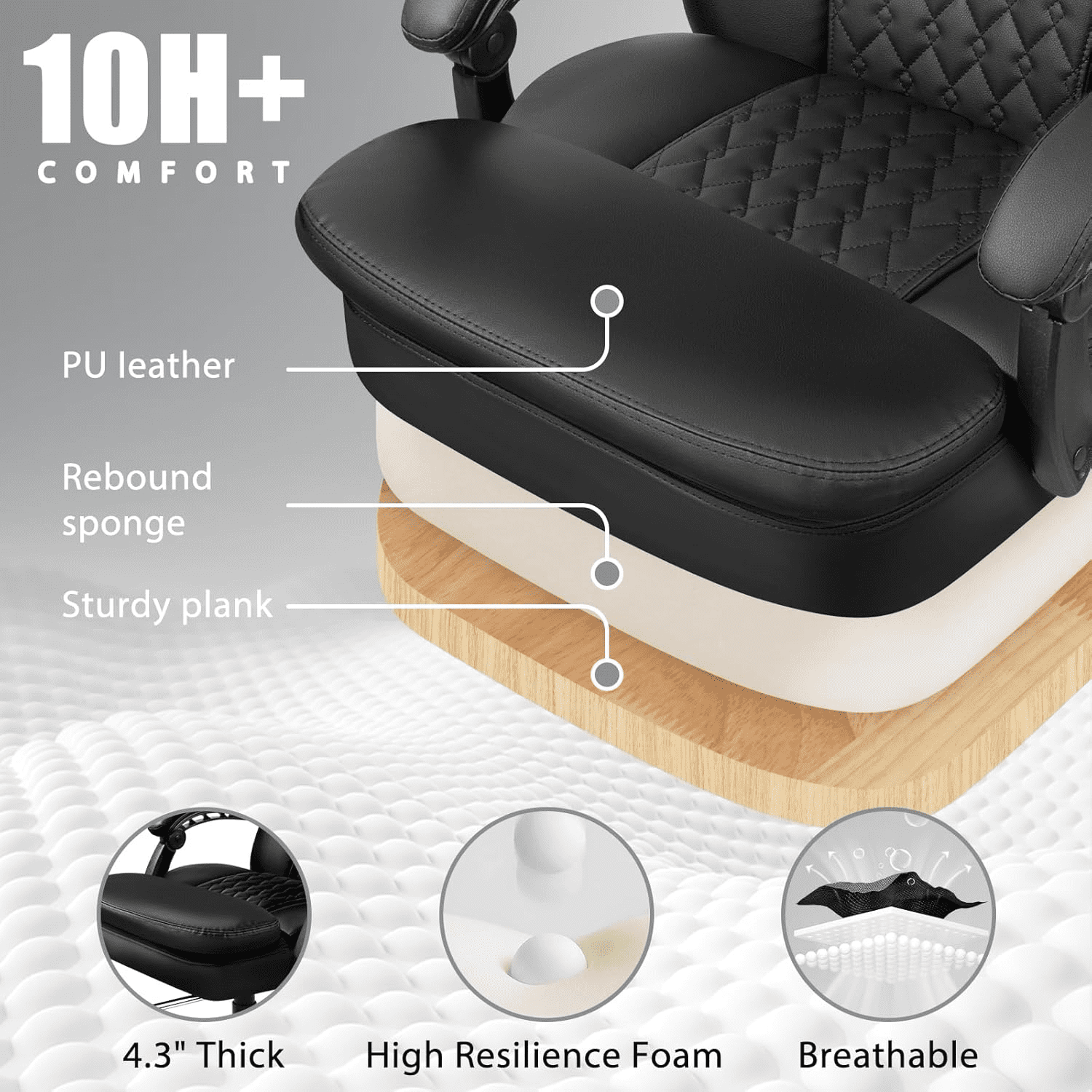 BOSSIN 400lbs Executive Office Chair with Foot Rest, Ergonomic Heavy Duty Big and Tall Desk Chair with Adjustable Headrest, High Back PU Leather Comfy Computer Chair