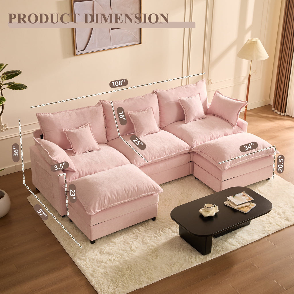 LAKPS 3-Seat Sectional Sofa Couch, Cloud-Style Deep Seating Sleeper Sofa with Included Throw Pillows, Linen Upholstery, Modern Living Room Sofa, Cream White