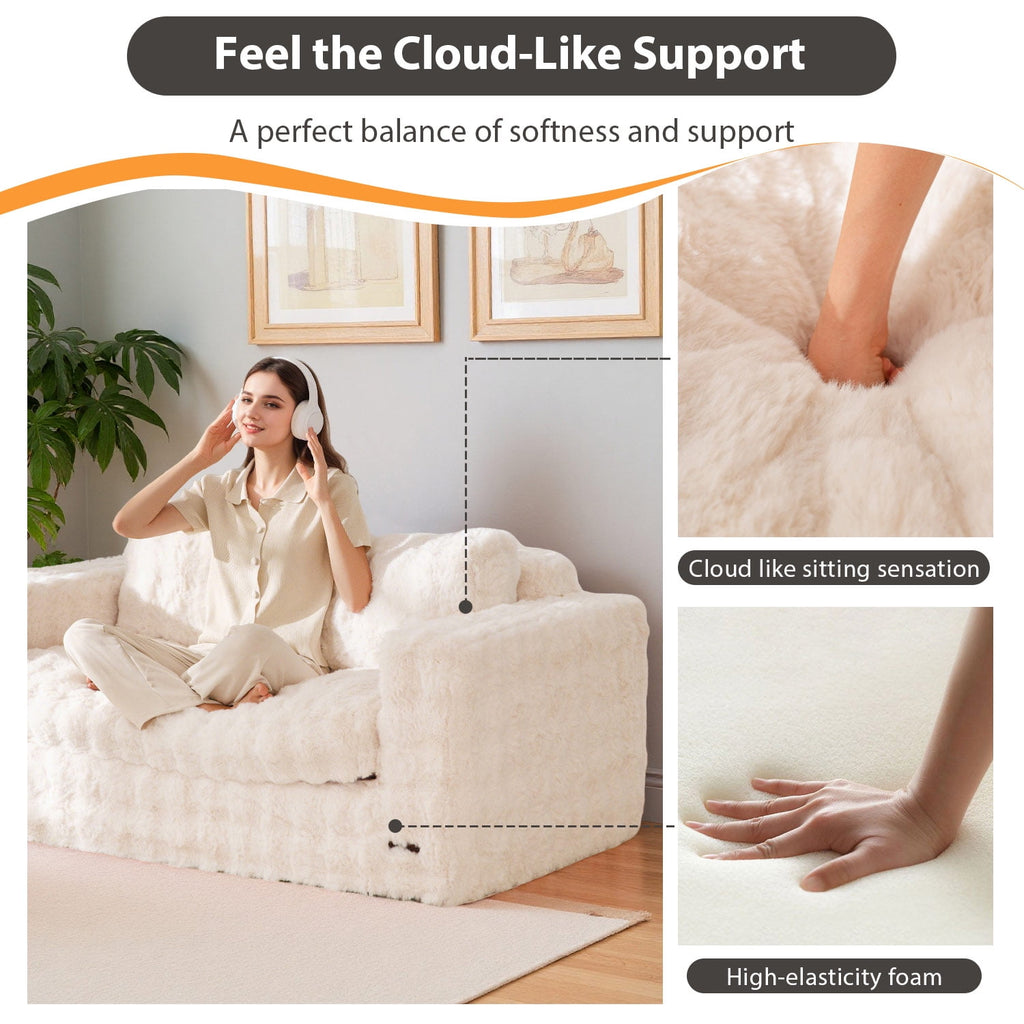 GOODONE Bean Bag Chair Sofa,Giant Loveseat Bubbled Boneless Couch,Modern Soft Comfy Plush Lazy Sofa for Living Room and Apartments,No Assembly Required,Beige