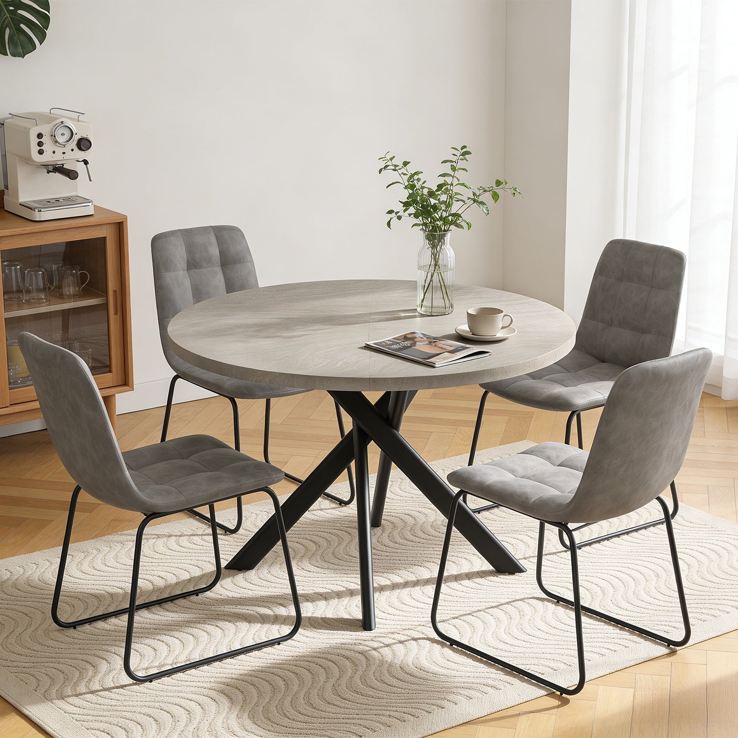 43.5 Round Dining Table for 4, Space Saving Kitchen Table with Metal Legs, Mid Century Modern Dining Table for Dining Living Room Apartment Small Space