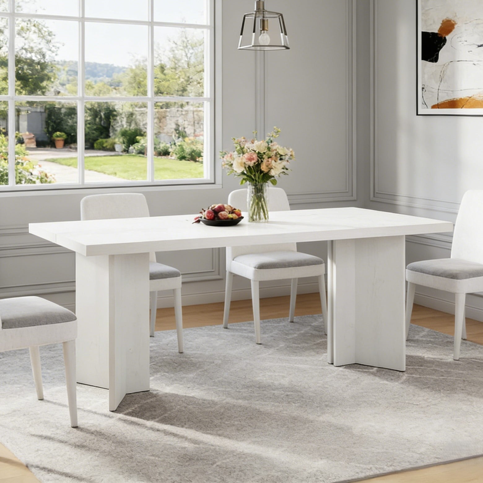 Fnova 63 Rectangular Modern Dining Table, Wooden Modern Kitchen Table for 6 People for Dining Room, Warm Brown (Chairs Not Included)