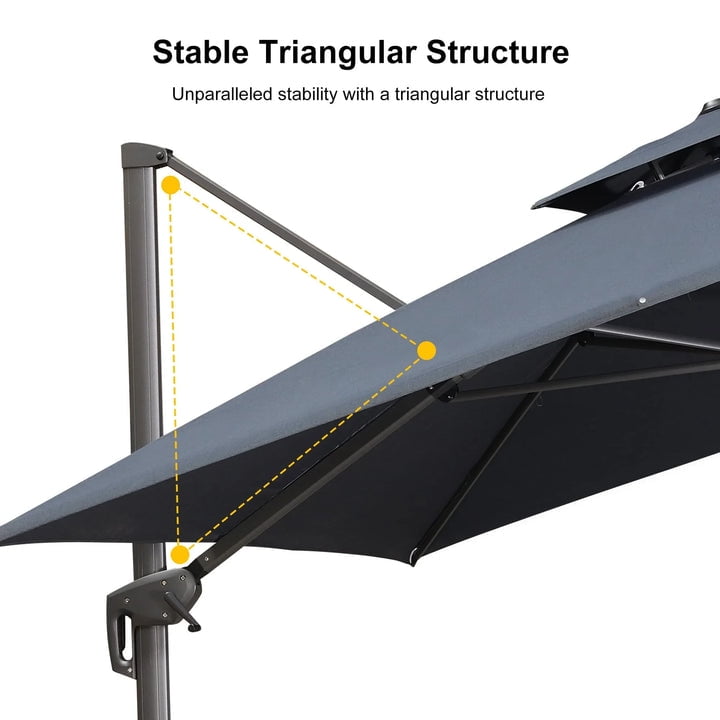 PURPLE LEAF Cantilever Umbrellas 12FT Square Large Patio Umbrella Offset Umbrella with 360°Rotation Tilting And Hanging Double Top, Grey