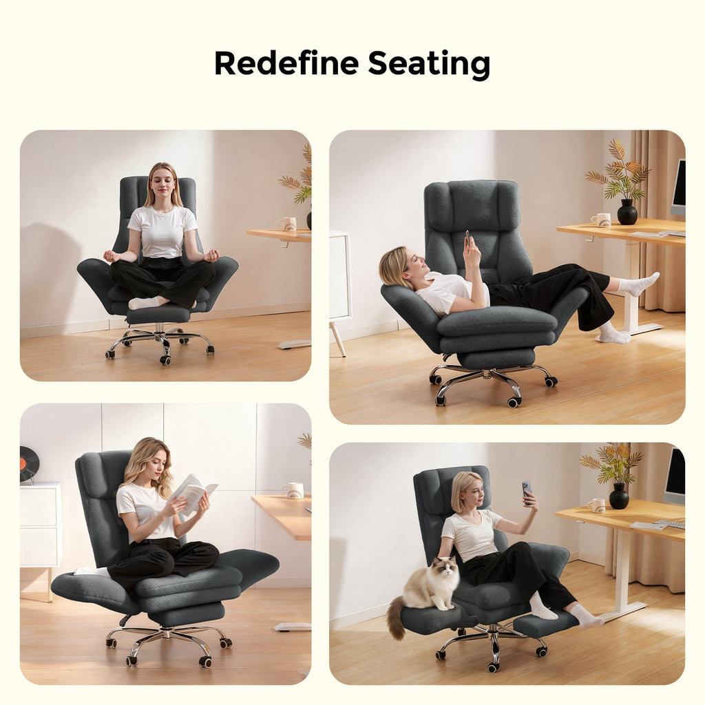 Patbrela Big and Tall Office Chair, Cloud Plush Swivel Desk Chair with 6-Level Adjustable Armrests, Home Ergonomic Executive Office Chair for Work, Gaming, Beige