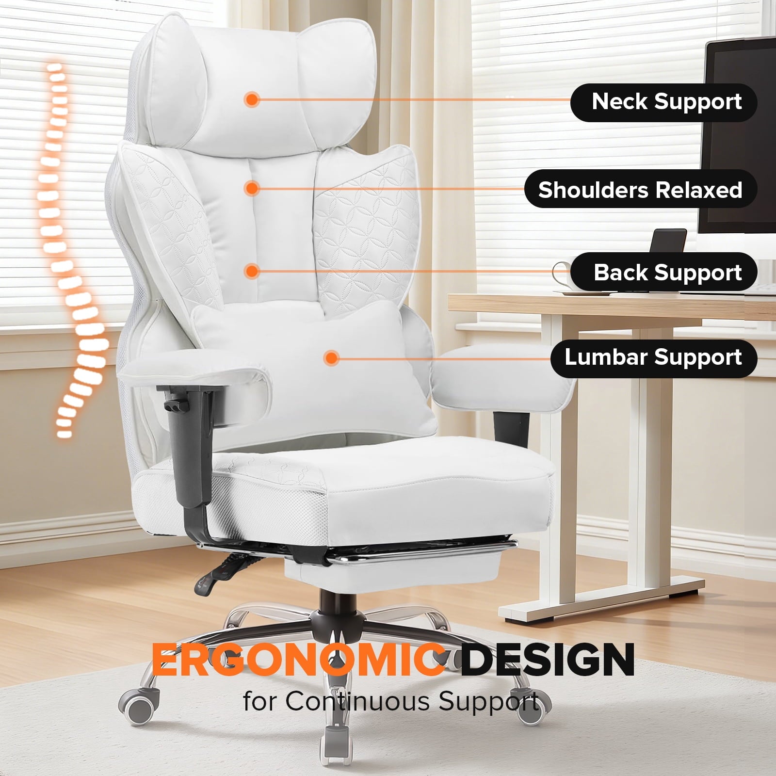 CloudRest Pro 400lbs Executive heavy duty office chair, High Back Ergonomic Computer Desk Chairwith Lumbar Back Support, Black