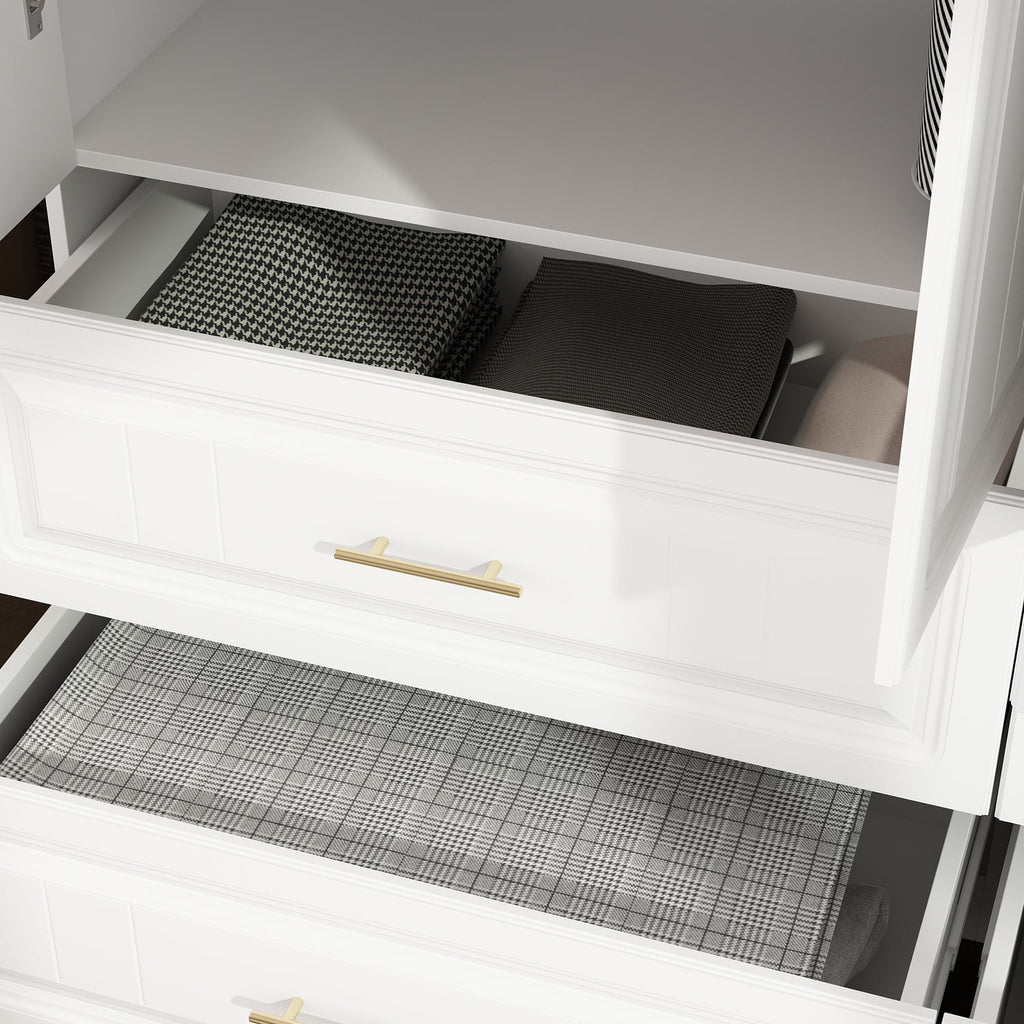 KULAGAGA 4-Door White Armoire, 63 Wide Wardrobe Storage Cabinet with Shelves and Drawers for Bedroom,74.4 H