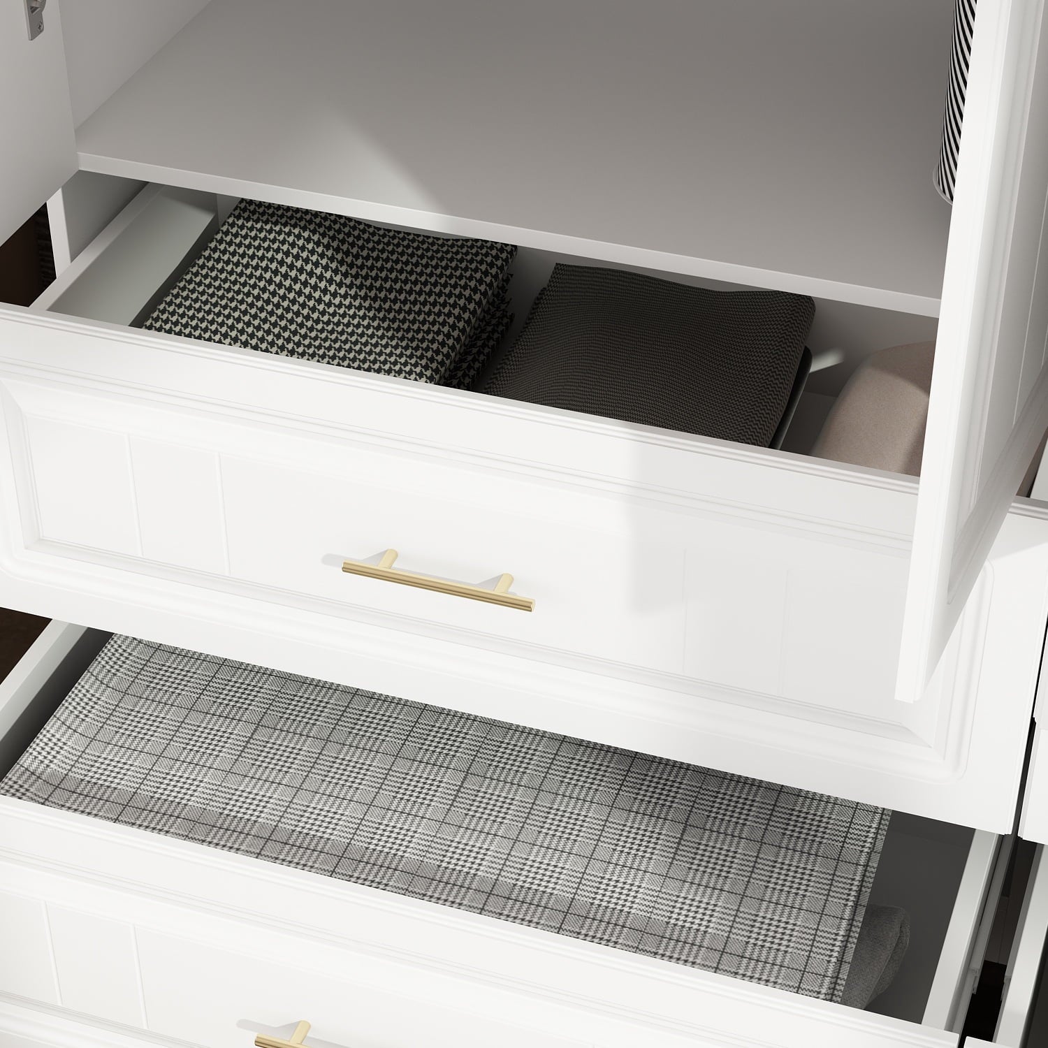 KULAGAGA 4-Door White Armoire, 63 Wide Wardrobe Storage Cabinet with Shelves and Drawers for Bedroom,74.4 H